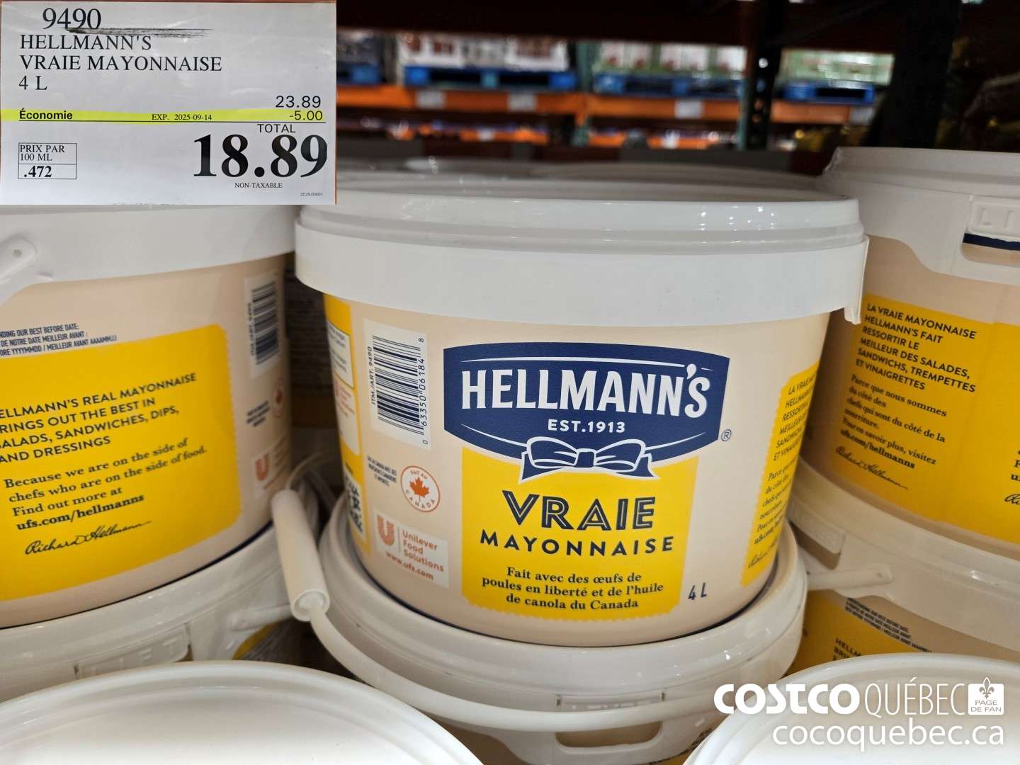 9490 HELLMANN 'S VRAIE MAYONNAISE  ($5.00 INSTANT SAVINGS EXPIRES ON 2025-09-14) $18.89