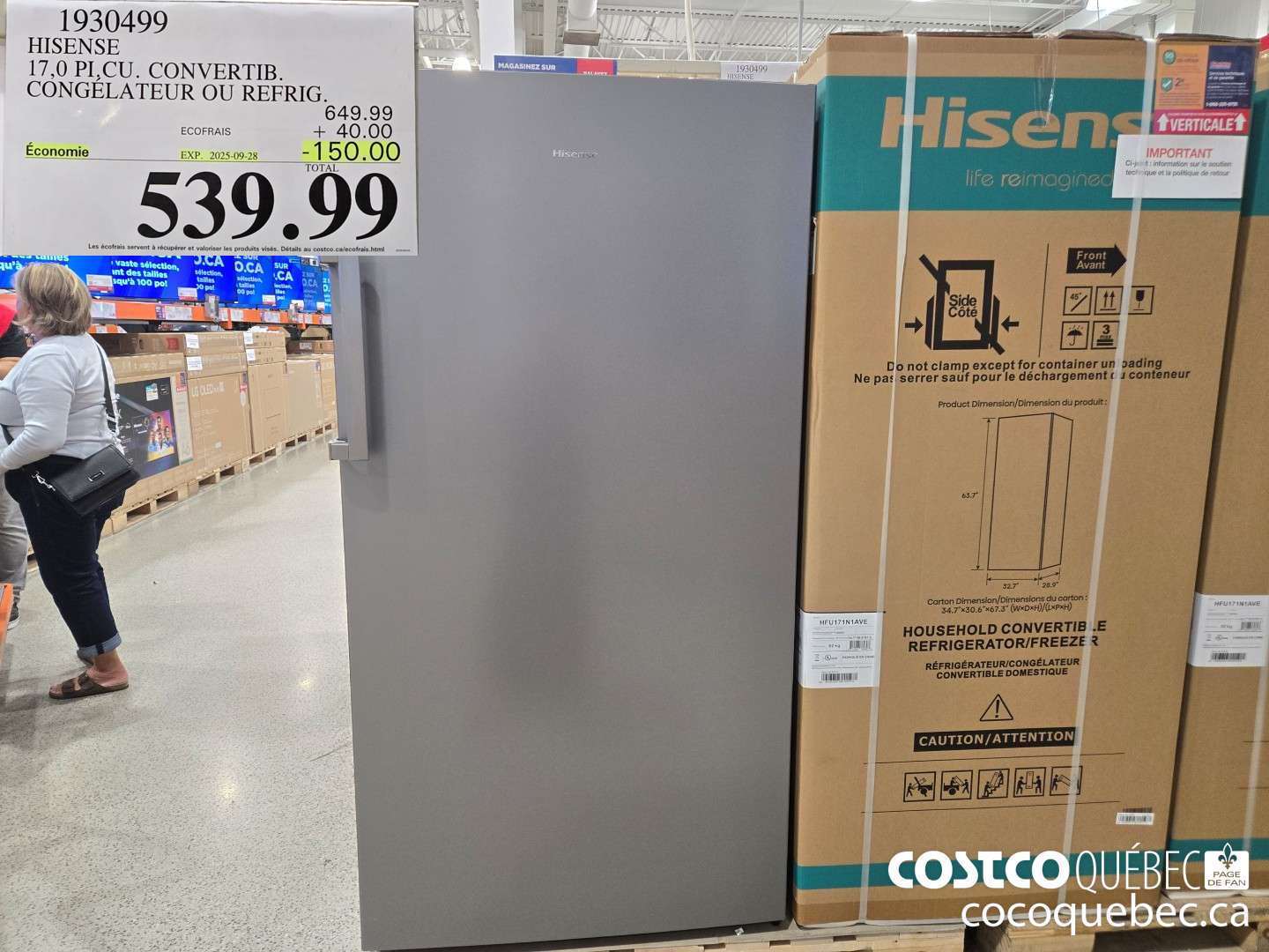 1930499 HISENSE 17,0 PI.CU. CONVERTIB. CONGELATEUR OU REFRIGERATER  ($150.00 INSTANT SAVINGS EXPIRES ON 2025-09-28) $539.99
