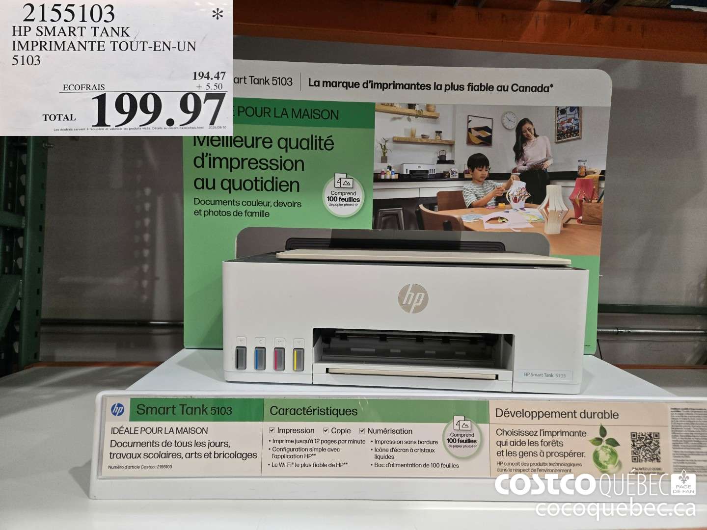 2155103 HP SMART TANK IMPRIMANTE TOUT-EN-UN $199.97