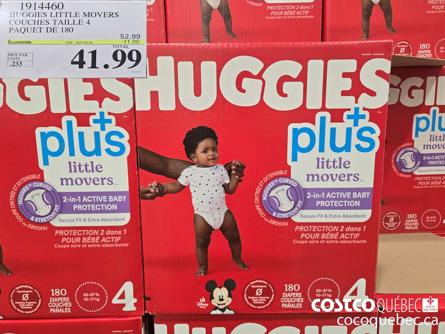 1914460 HUGGIES LITTLE MOVERS COUCHES TAILLE 4 PAQUET DE 180  ($11.00 INSTANT SAVINGS EXPIRES ON 2025-09-28) $41.99