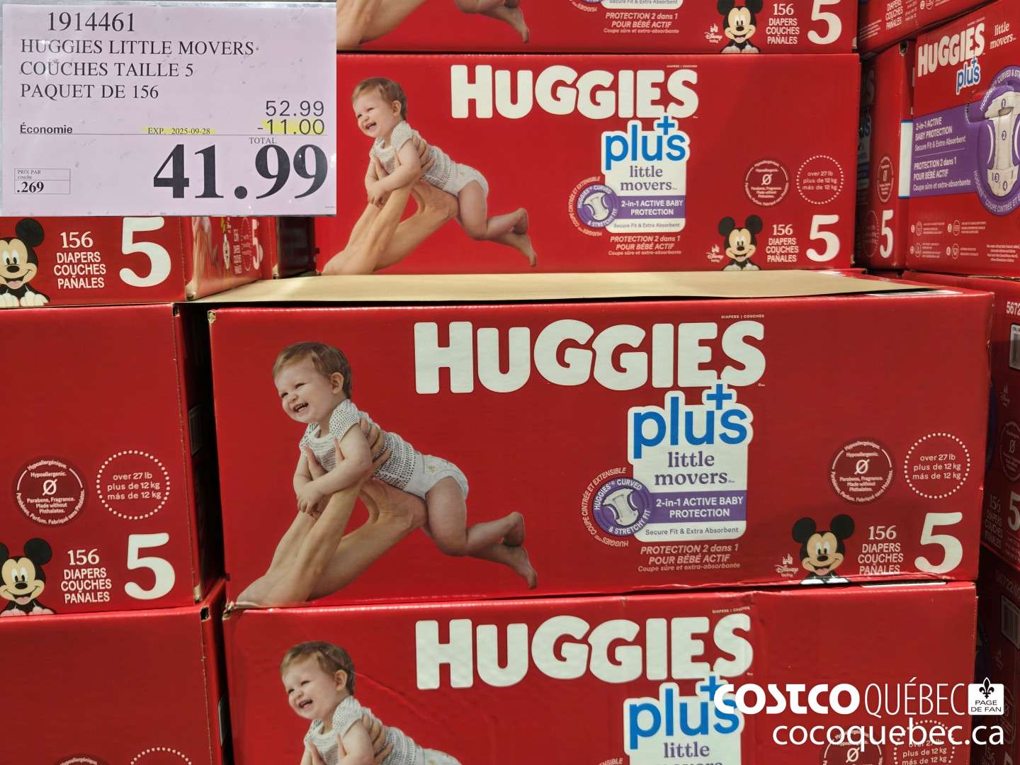 1914461 HUGGIES LITTLE MOVERS COUCHES TAILLE 5 PAQUET DE 156  ($11.00 INSTANT SAVINGS EXPIRES ON 2025-09-28) $41.99