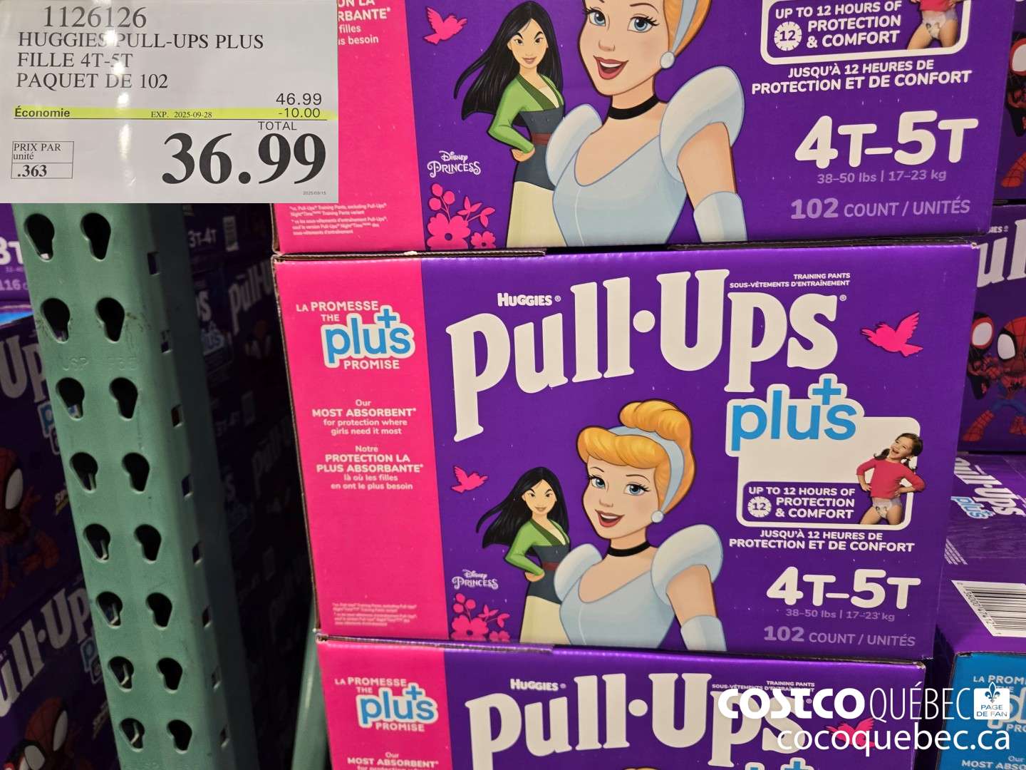 1126126 HUGGIES PULL-UPS PLUS FILLE 4T-5T PAQUET DE 102  ($10.00 INSTANT SAVINGS EXPIRES ON 2025-09-28) $36.99