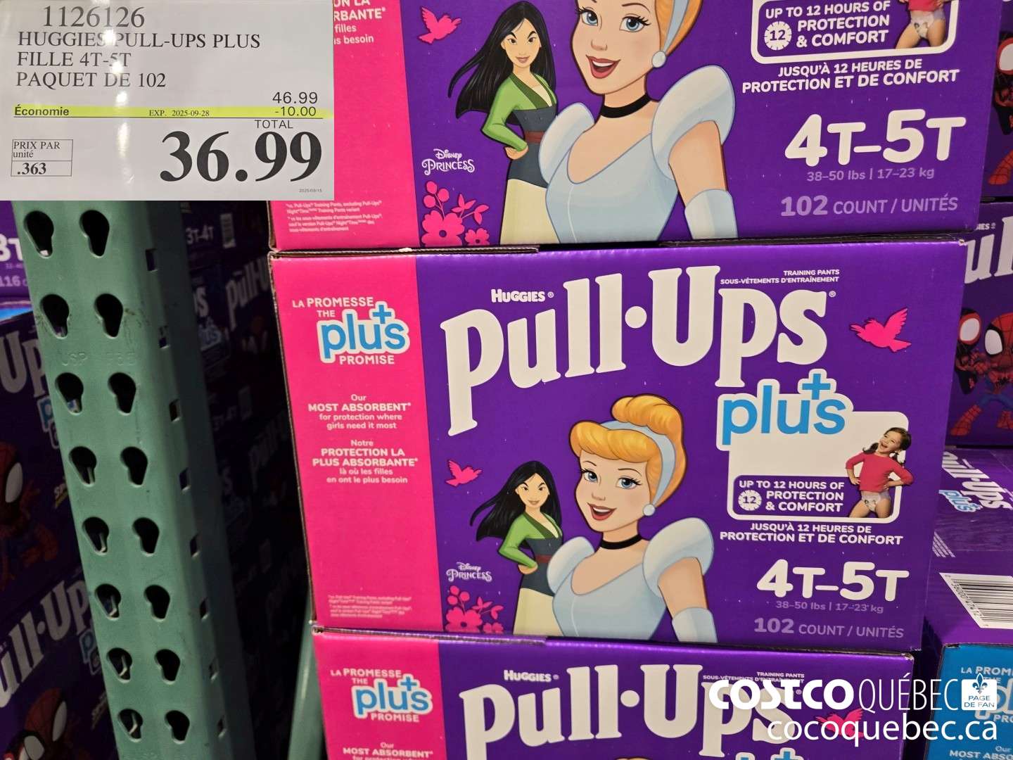 1126126 HUGGIES PULL-UPS PLUS FILLE 4T-5T PAQUET DE 102  ($10.00 INSTANT SAVINGS EXPIRES ON 2025-09-28) $36.99