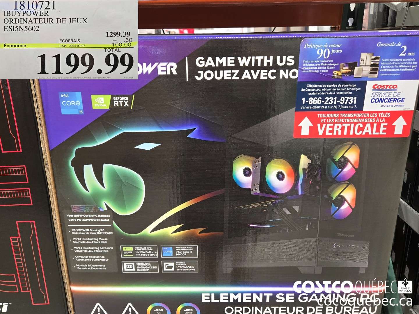 1810721 IBUYPOWER ORDINATEUR DE JEUX ESISN5602  ($100.00 INSTANT SAVINGS EXPIRES ON 2025-09-07) $1199.99