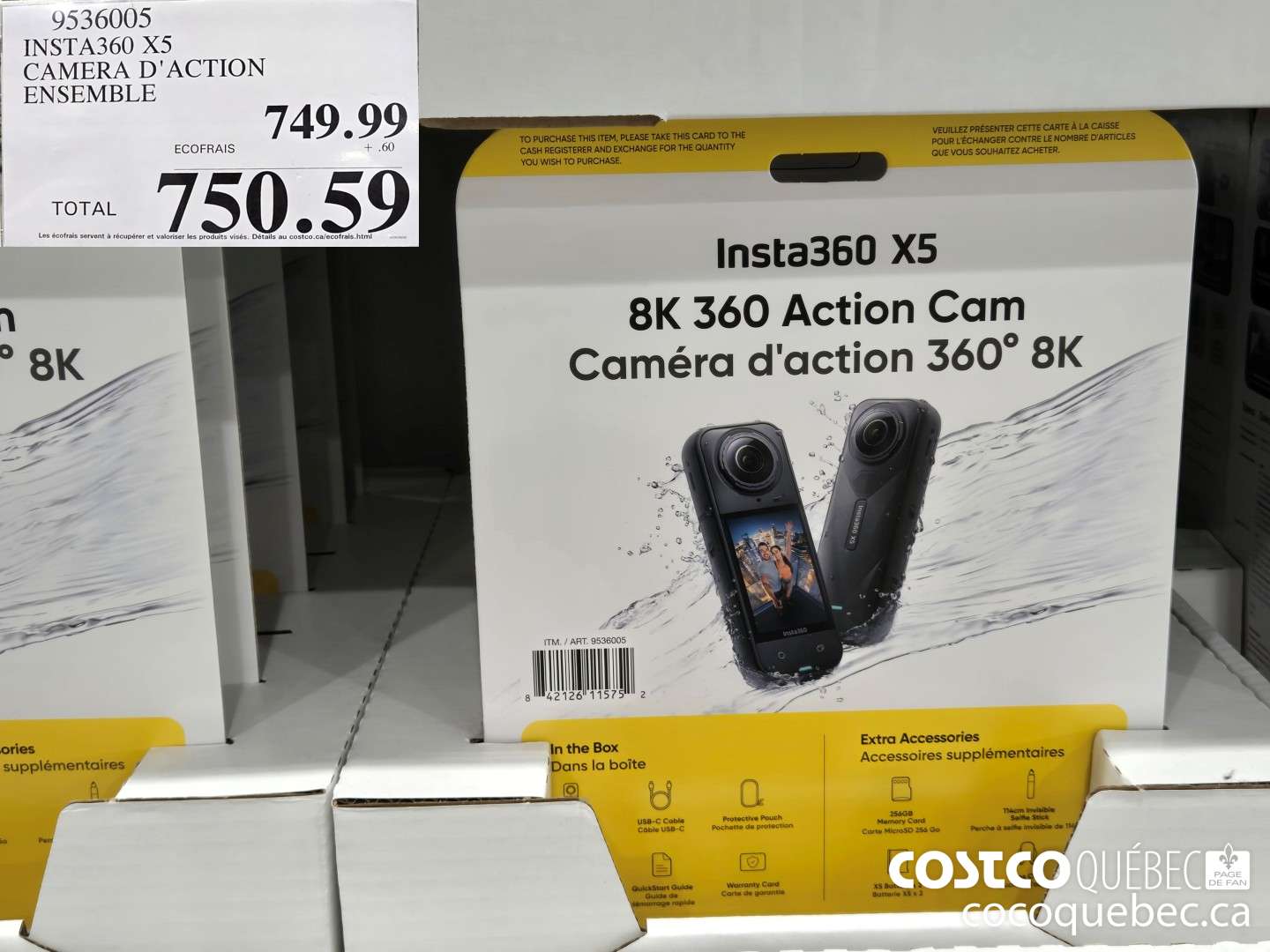 9536005 INSTA360 X5 CAMERA D'ACTION ENSEMBLE  $750.59