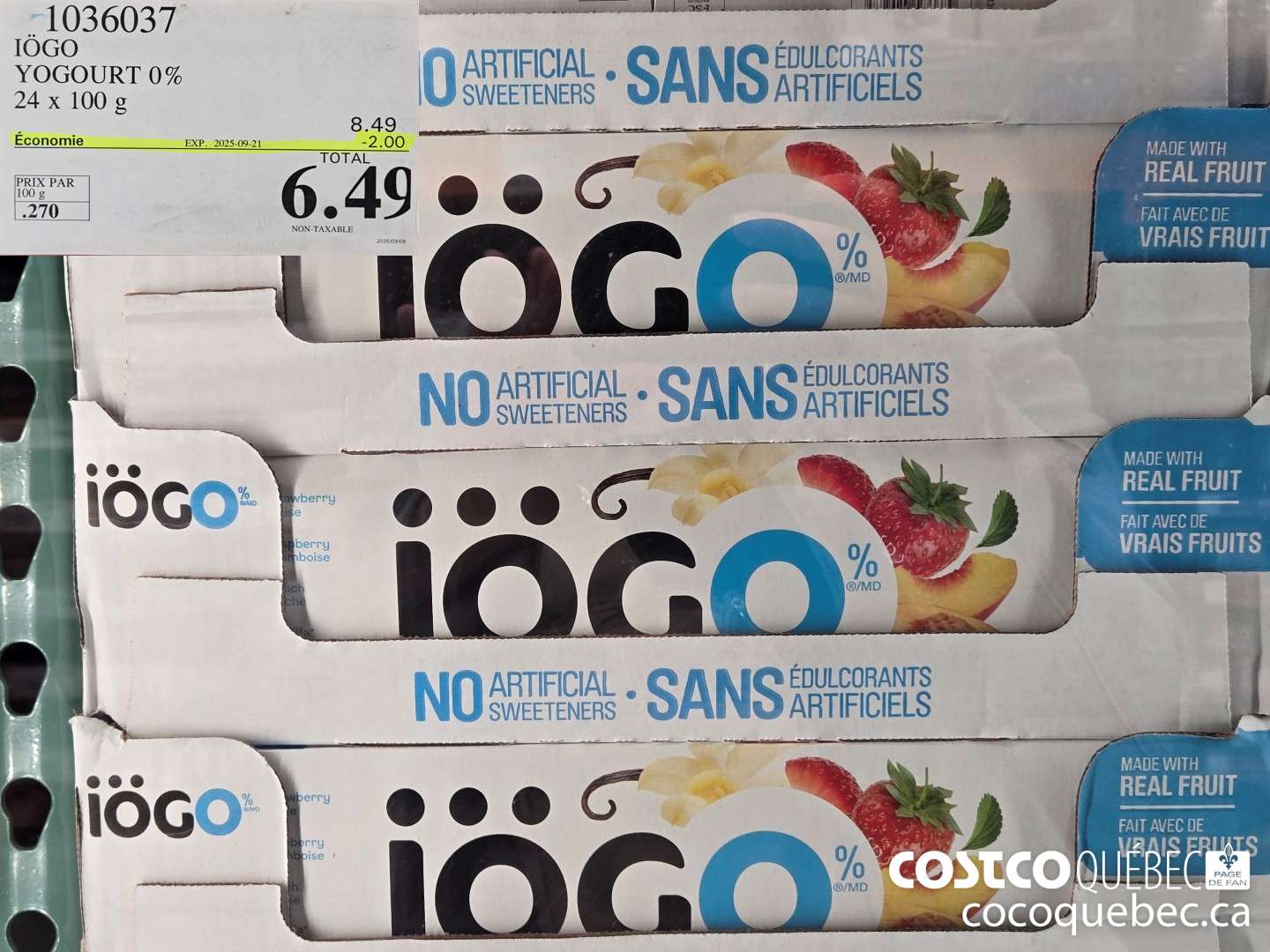 1036037 IOGO YOGOURT 0% 24 x 100 g ($2.00 INSTANT SAVINGS EXPIRES ON 2025-09-21) $6.49