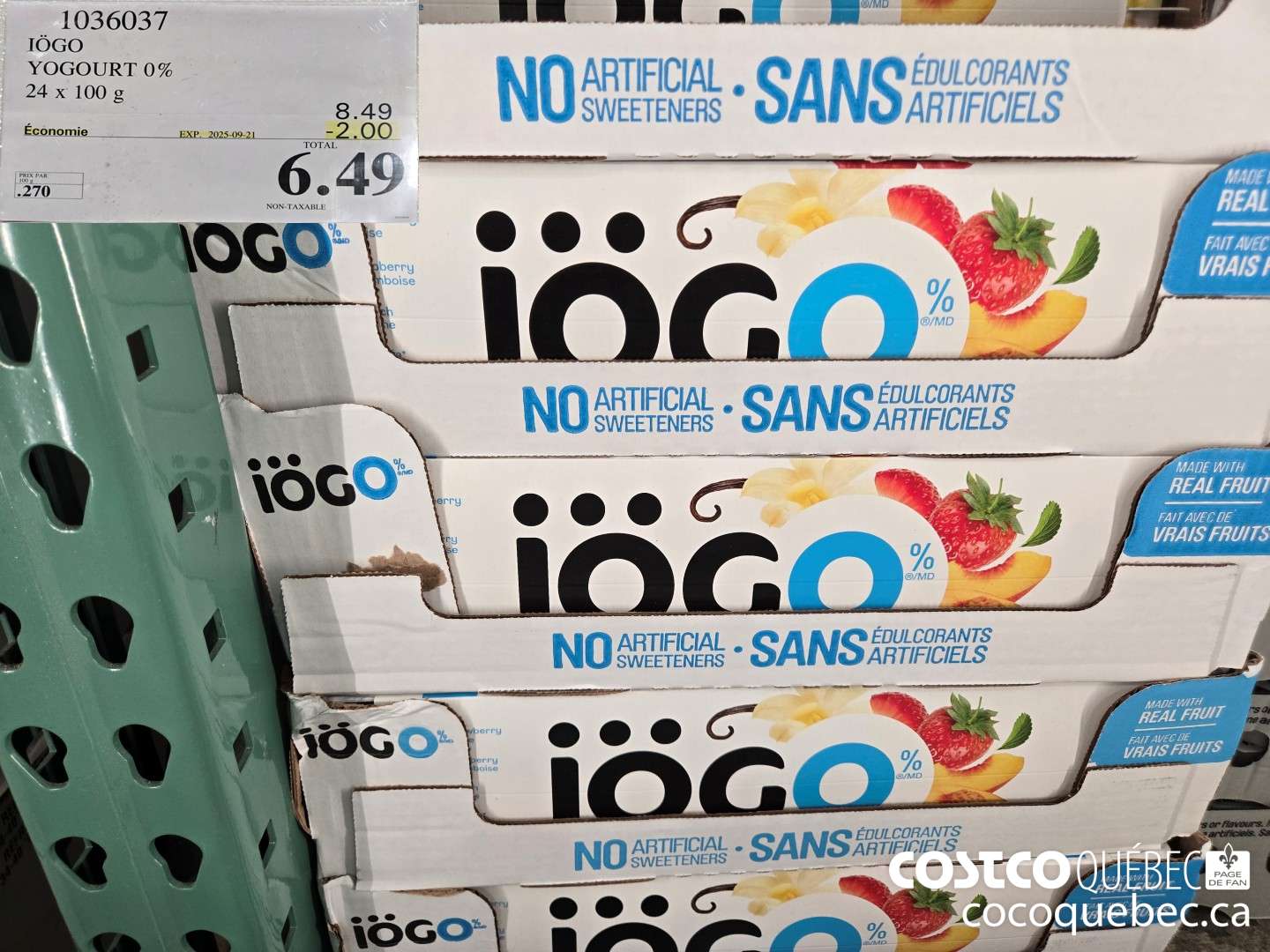 1036037 IOGO YOGOURT 0% 24 x 100 g ($2.00 INSTANT SAVINGS EXPIRES ON 2025-09-21) $6.49