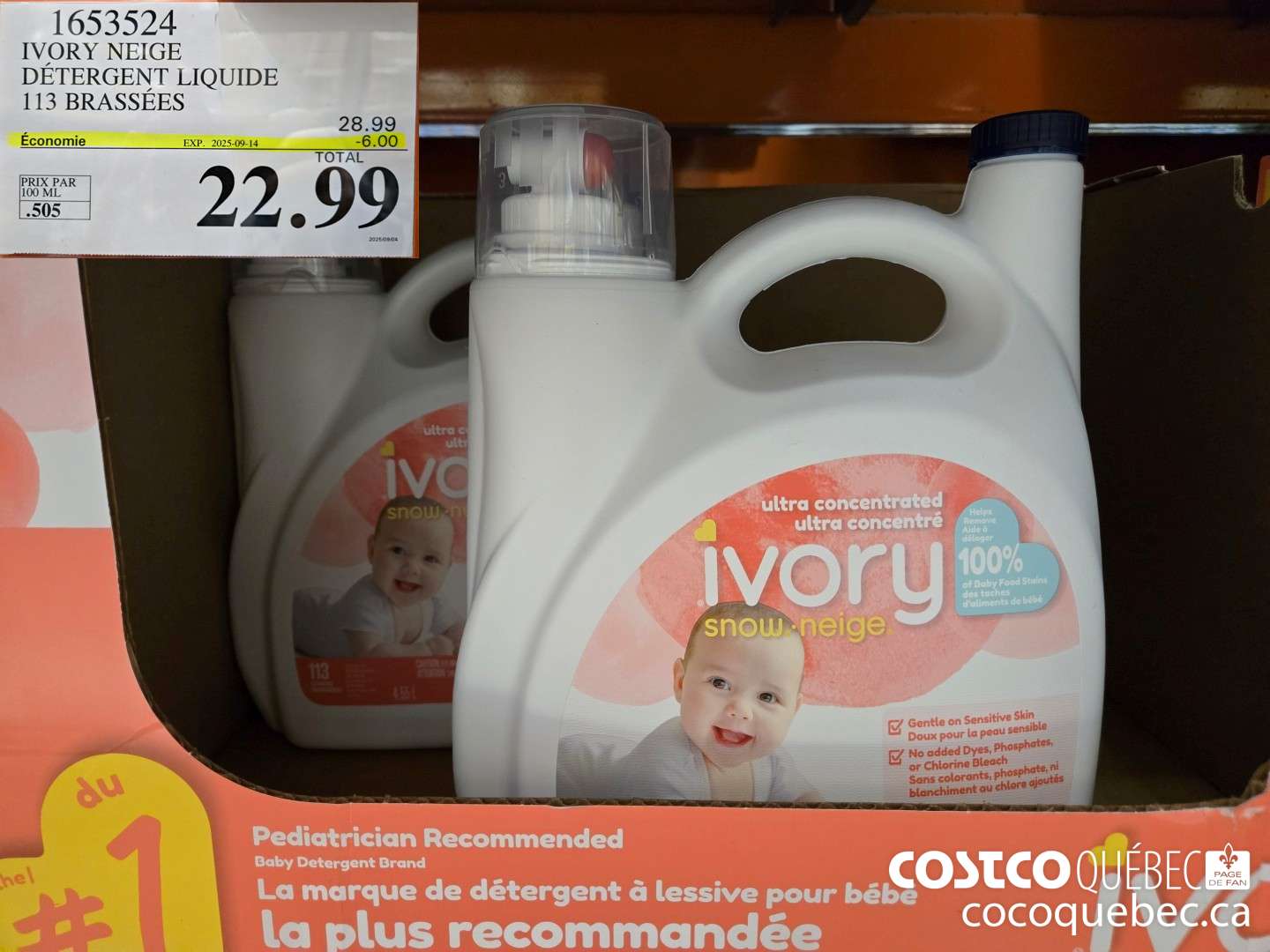 1653524 IVORY NIEGE DETERGENT LIQUIDE 113 BRASSES  ($6.00 INSTANT SAVINGS EXPIRES ON 2025-09-14) $22.99