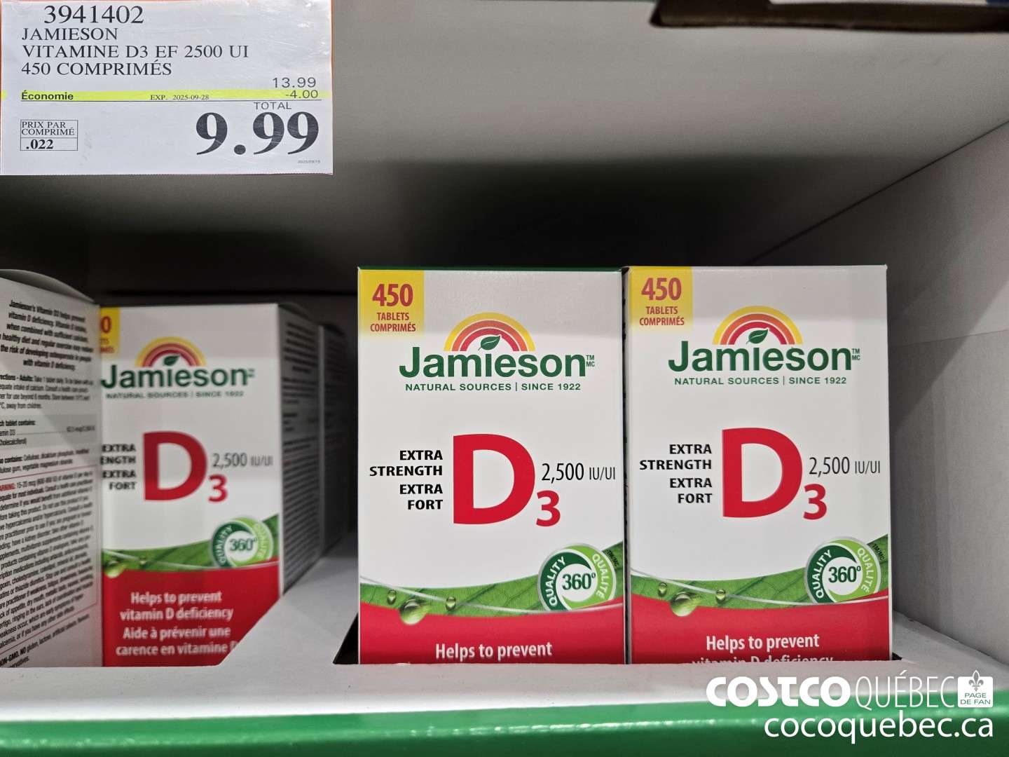 3941402 JAMIESON VITAMINE D3 450 COMPRIMES  ($4.00 INSTANT SAVINGS EXPIRES ON 2025-09-28) $9.99
