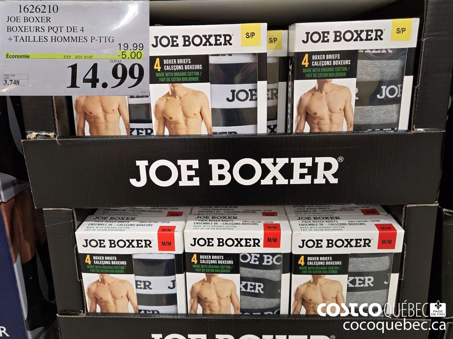 1626210 JOE BOXER CALECONS BOXEURS PQT 4 +TAILLES HOMMES P-TTG  ($5.00 INSTANT SAVINGS EXPIRES ON 2025-10-05) $14.99