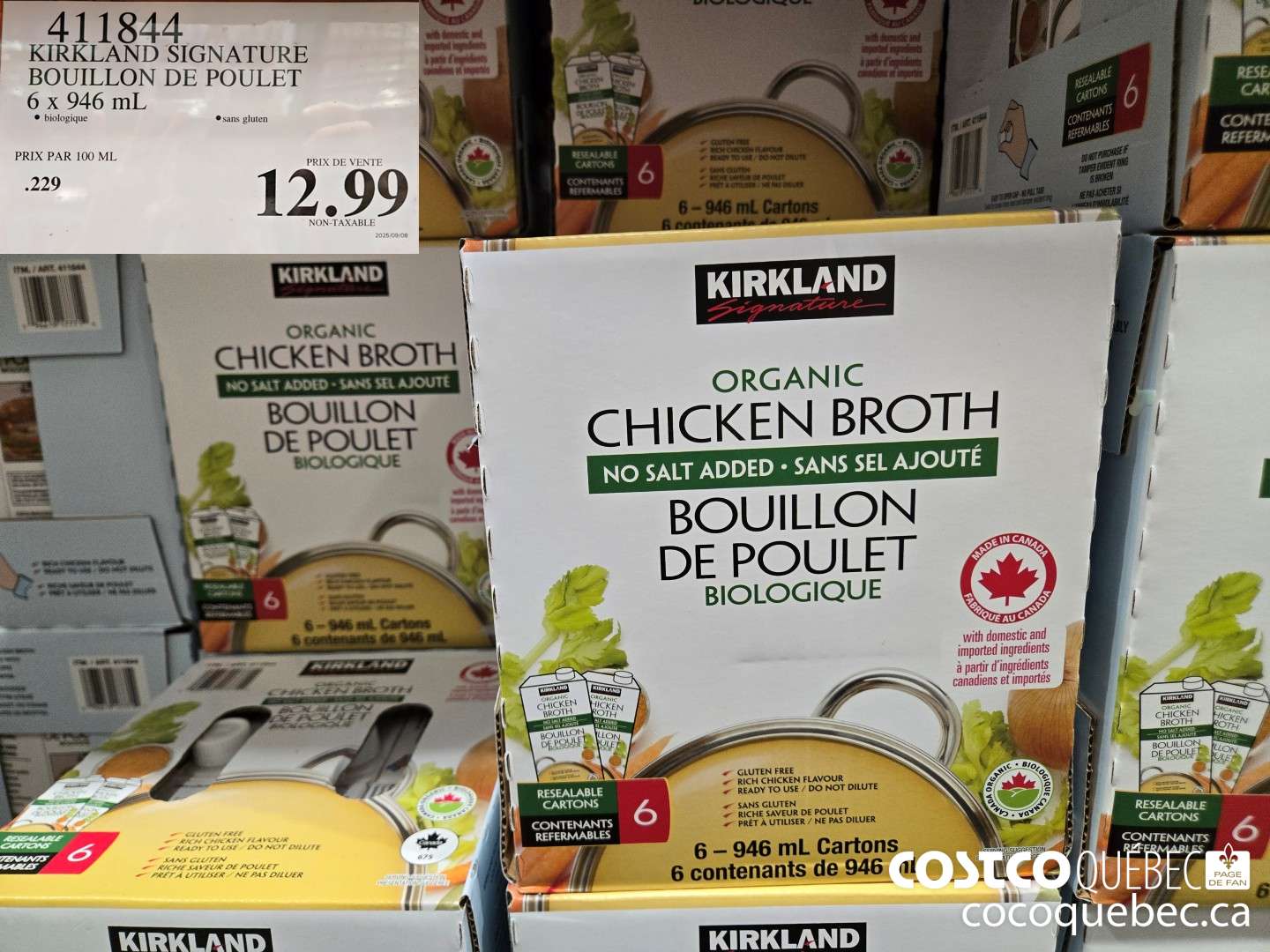 411844 KIRKLAND SIGNATURE BOUILLON DE POULET 6 x 946 mL  $12.99