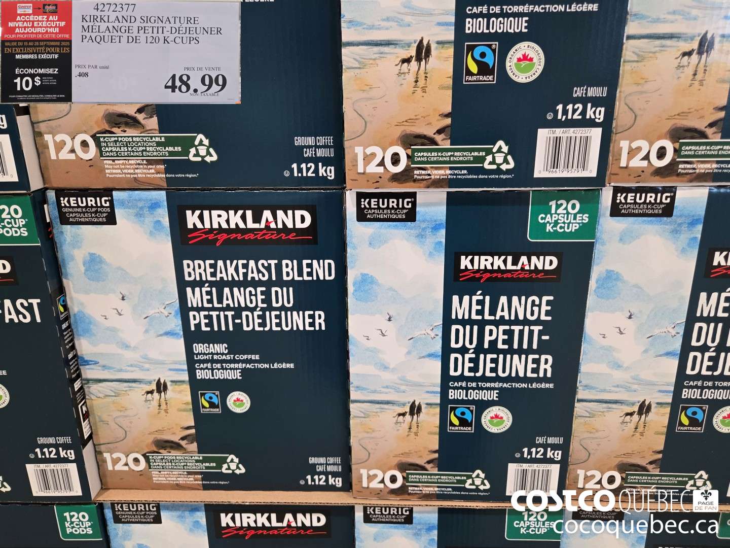 4272377 KIRKLAND SIGNATURE MELANGE DEJEUNER PAQUET DE 120 K-CUPS  ($10.00 INSTANT SAVINGS EXPIRES ON 2025-09-28) $33.99