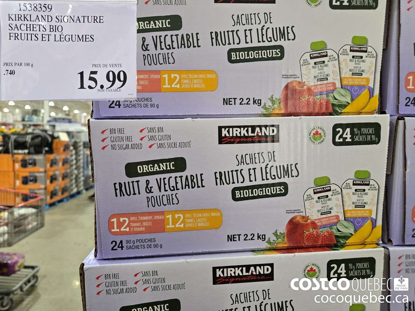 1538359 KIRKLAND SIGNATURE SACHETS BIO FRUITS ET LEGUMES  $15.99