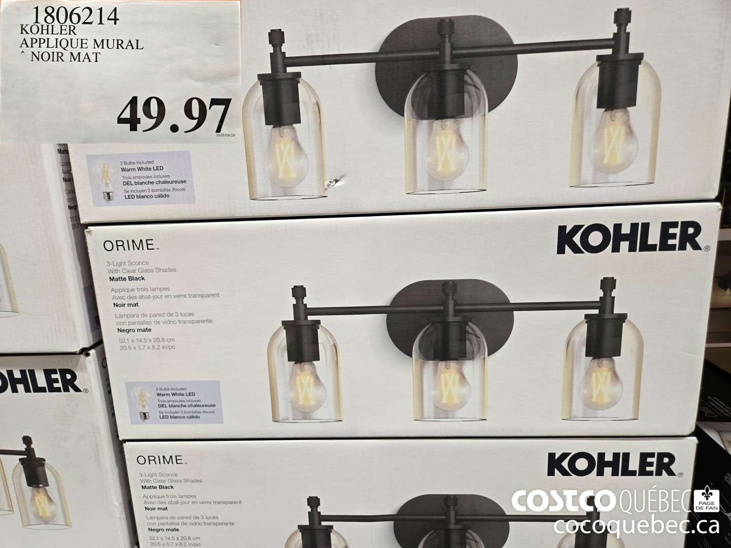 1806214 KOHLER APPLIQUE MURAL * NOIR MAT  $49.97
