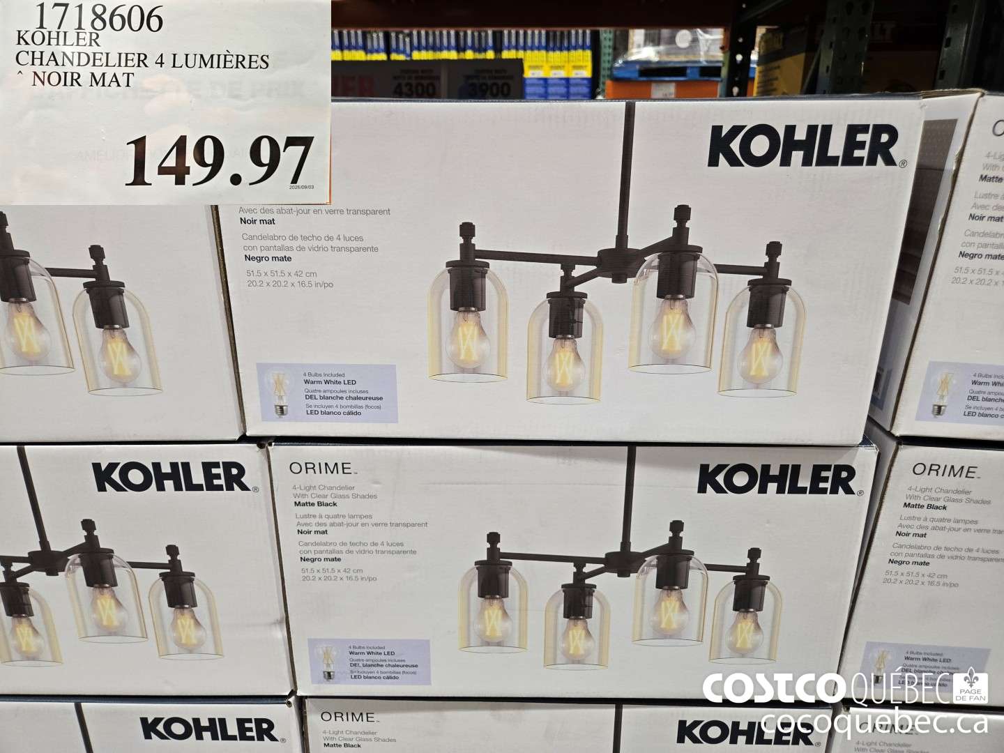 1718606 KOHLER CHANDELIER 4 LUMIERES * NOIR MAT  $149.97