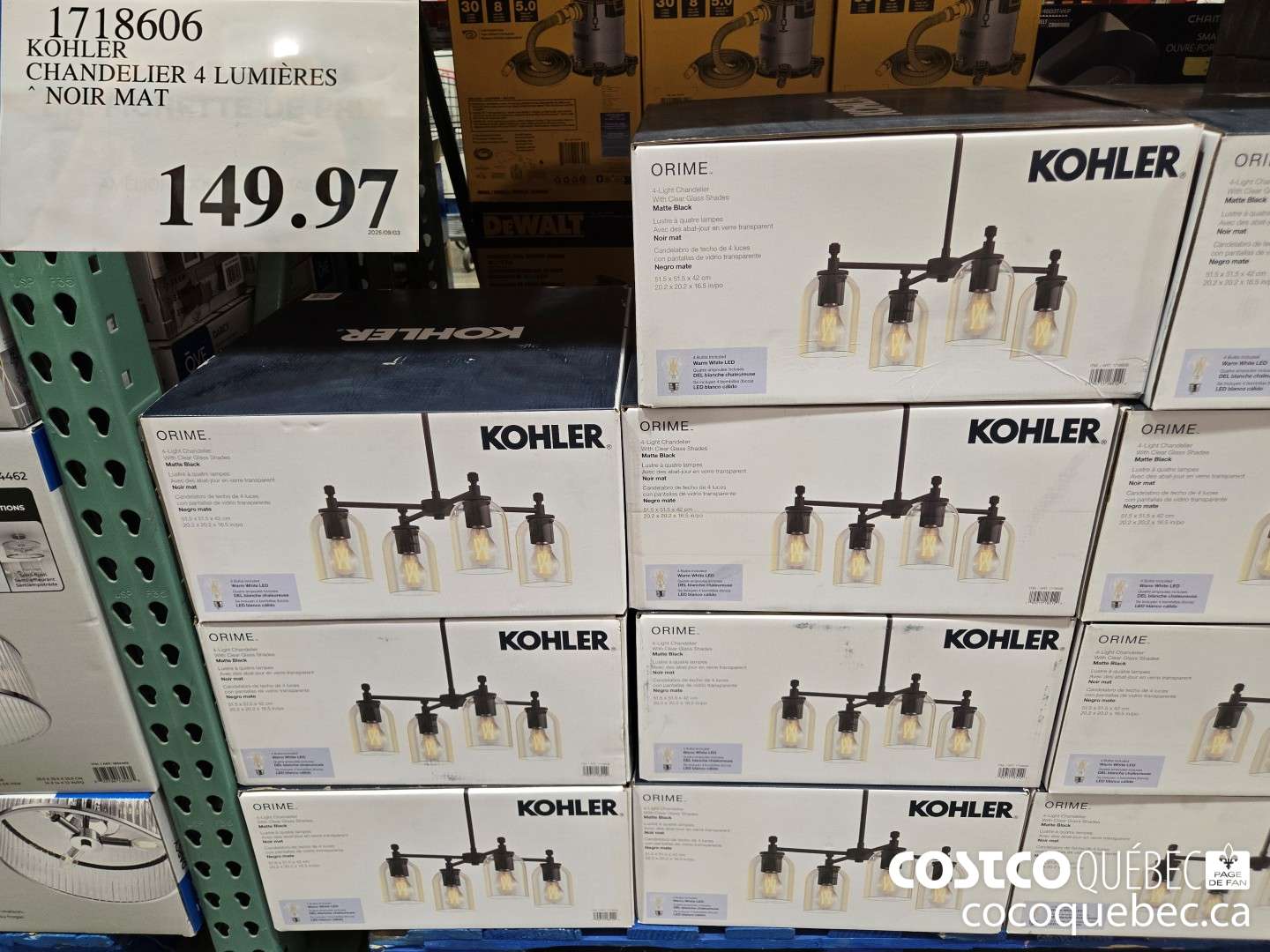 1718606 KOHLER CHANDELIER 4 LUMIERES * NOIR MAT  $149.97