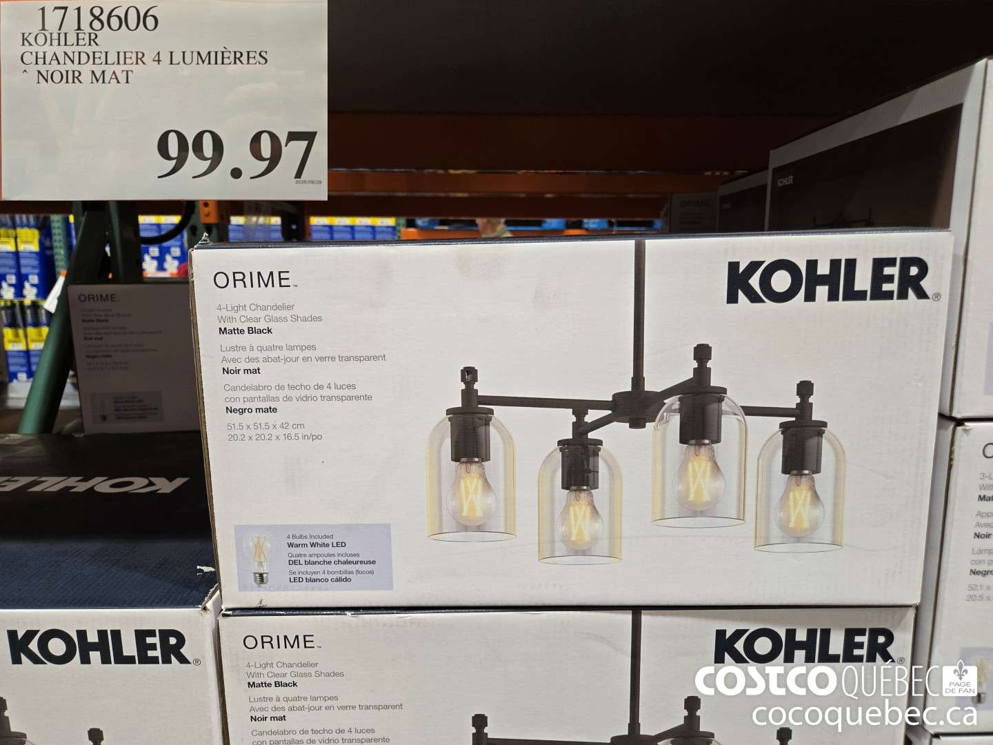 1718606 KOHLER CHANDELIER 4 LUMIERES * NOIR MAT  ($45.00 INSTANT SAVINGS) $99.97