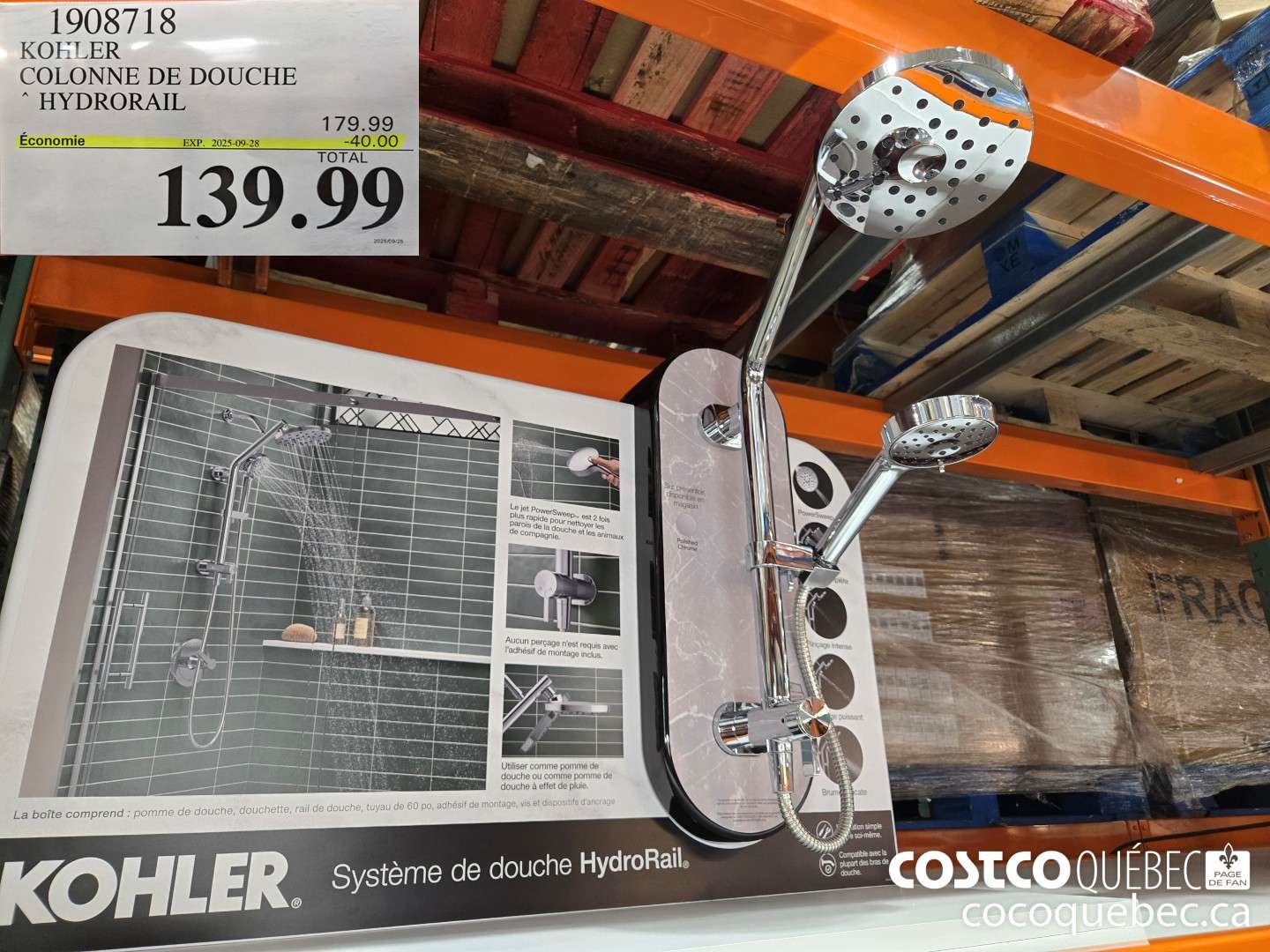 1908718 KOKLER COLONNE DE DOUCHE * HYDRORAIL  ($40.00 INSTANT SAVINGS EXPIRES ON 2025-09-28) $139.99