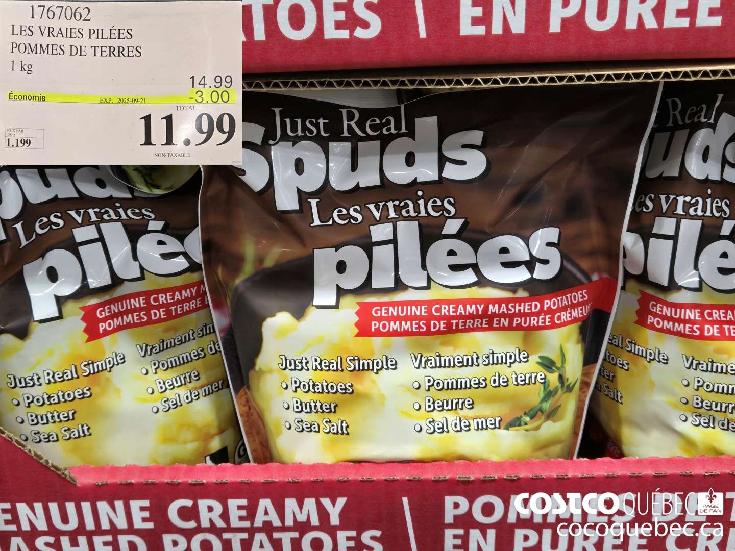 1767062 LES VRAIES PILEES POMMES DE TERRES 1 kg  ($3.00 INSTANT SAVINGS EXPIRES ON 2025-09-21) $11.99