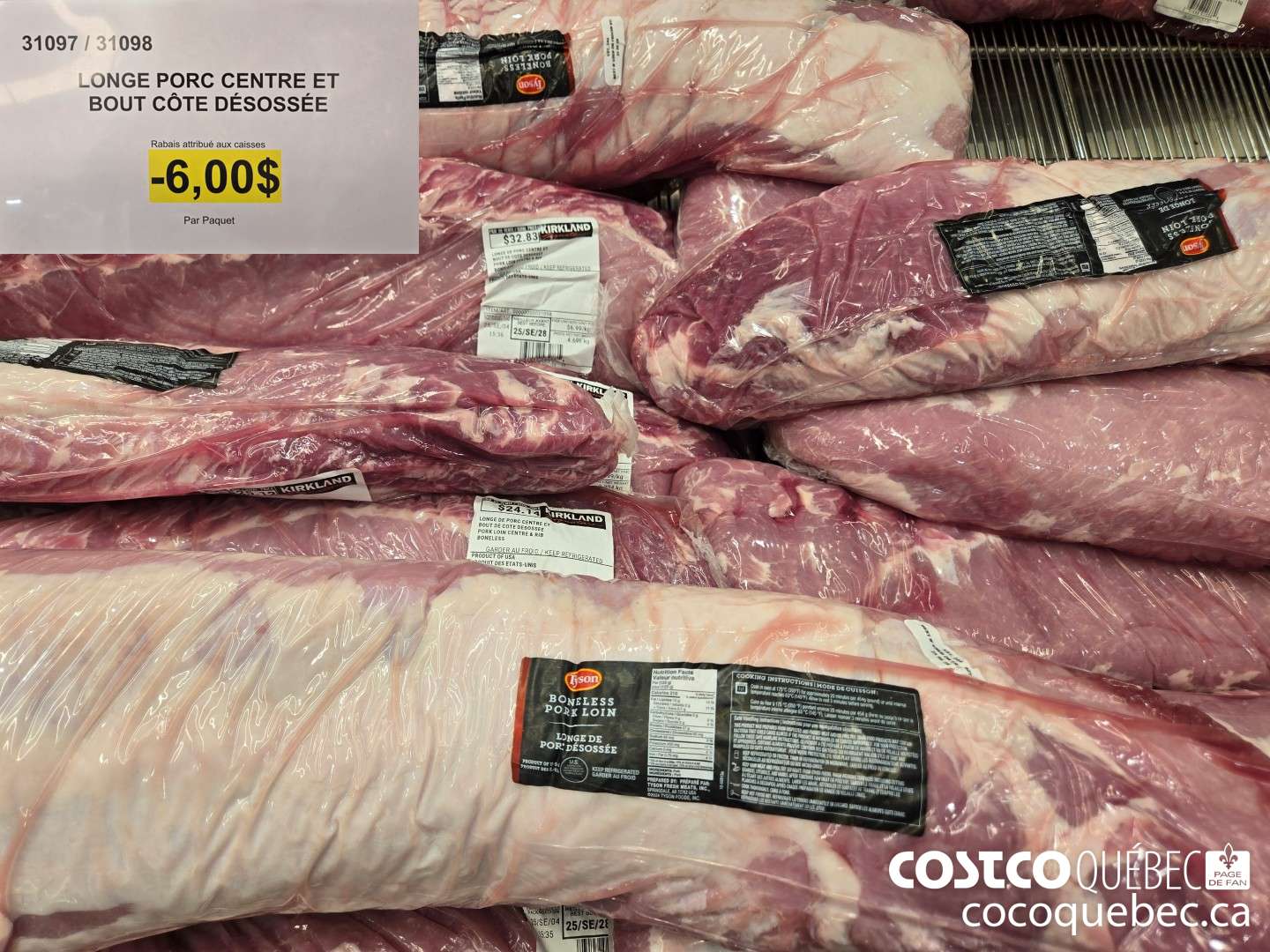 31097 LONGE PORC CENTRE ET BOUT COTE DESOSSEE Par Paquet  ($6.00 INSTANT SAVINGS)