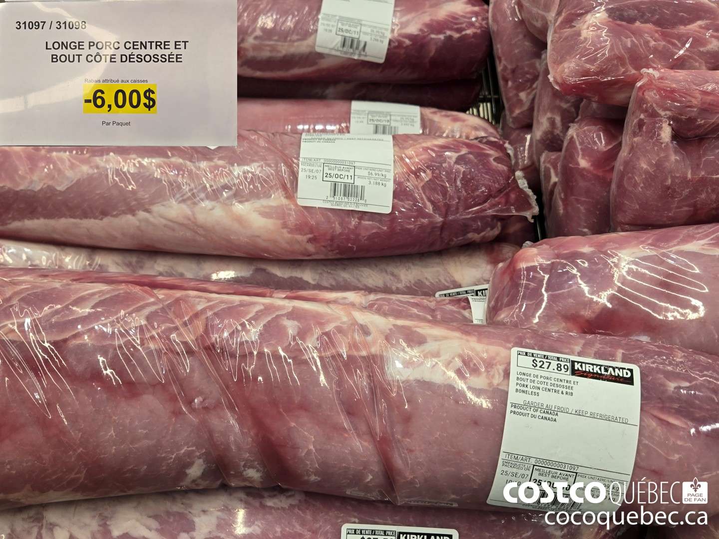 31097 LONGE PORC CENTRE ET BOUT COTE DESOSSEE Par Paquet  ($6.00 INSTANT SAVINGS)