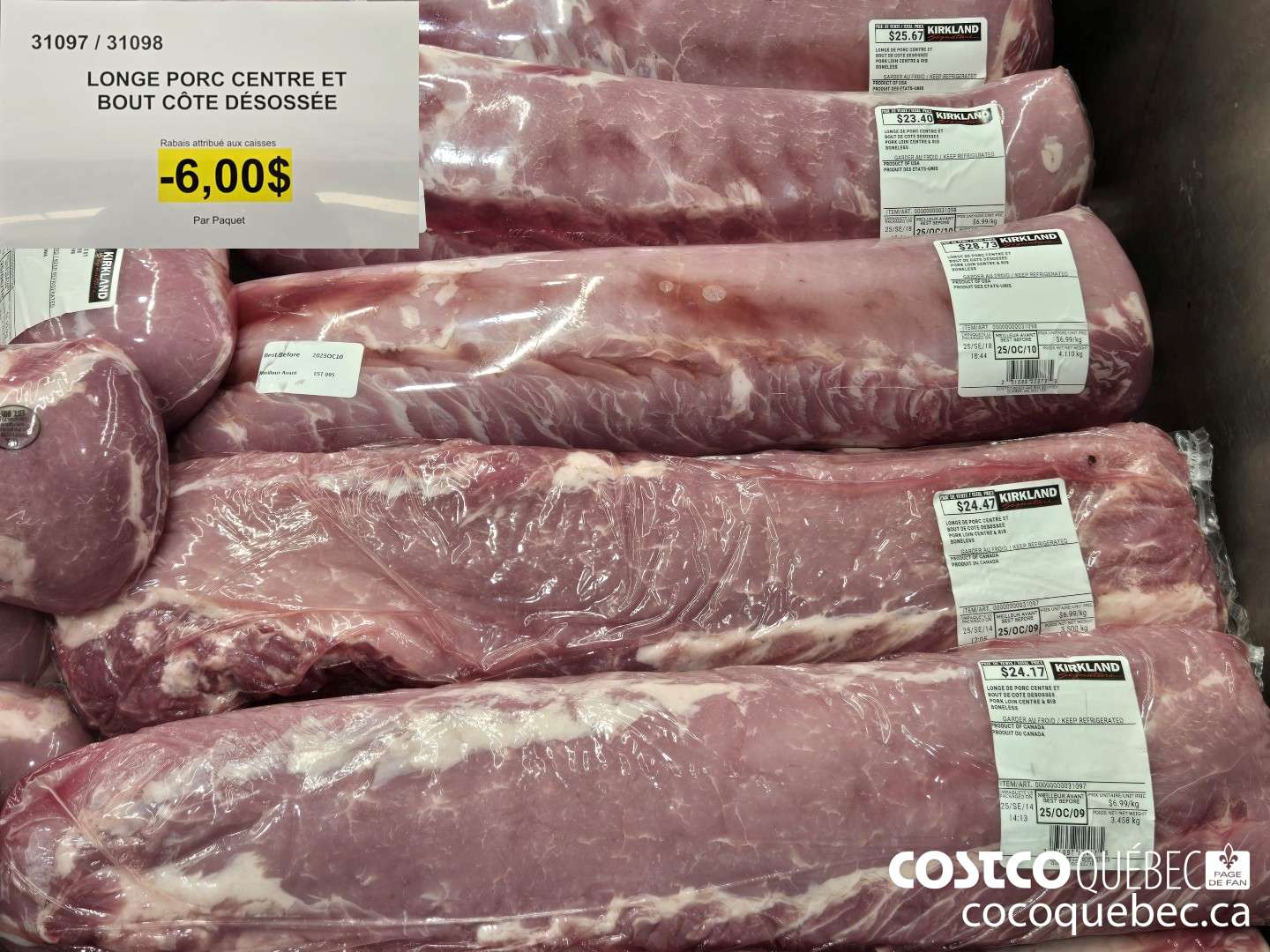 31097 LONGE PORC CENTRE ET BOUT COTE DESOSSEE Par Paquet  ($6.00 INSTANT SAVINGS)
