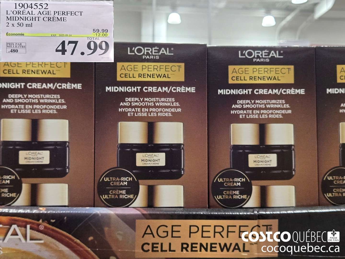 1904552 L'OREAL AGE PERFECT MIDNIGHT CREME 2 X 50 ml  ($12.00 INSTANT SAVINGS EXPIRES ON 2025-09-14) $47.99