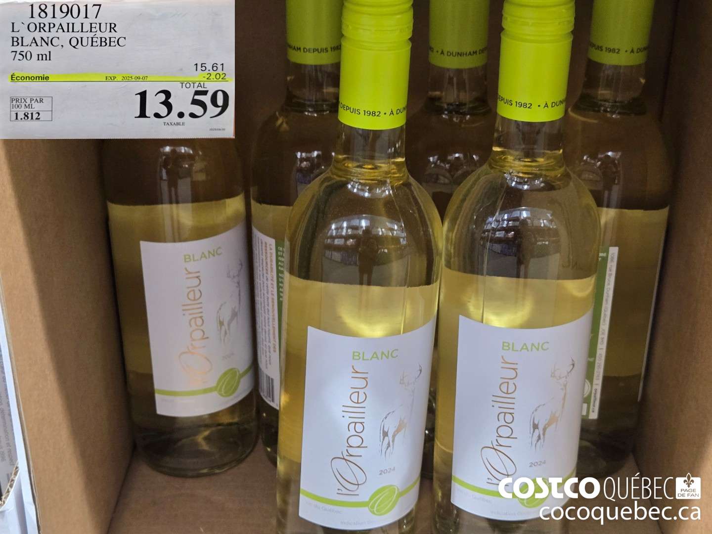 1819017 L'ORPAILLEUR BLANC, QUEBEC 750 mL  ($2.02 INSTANT SAVINGS EXPIRES ON 2025-09-07) $13.59