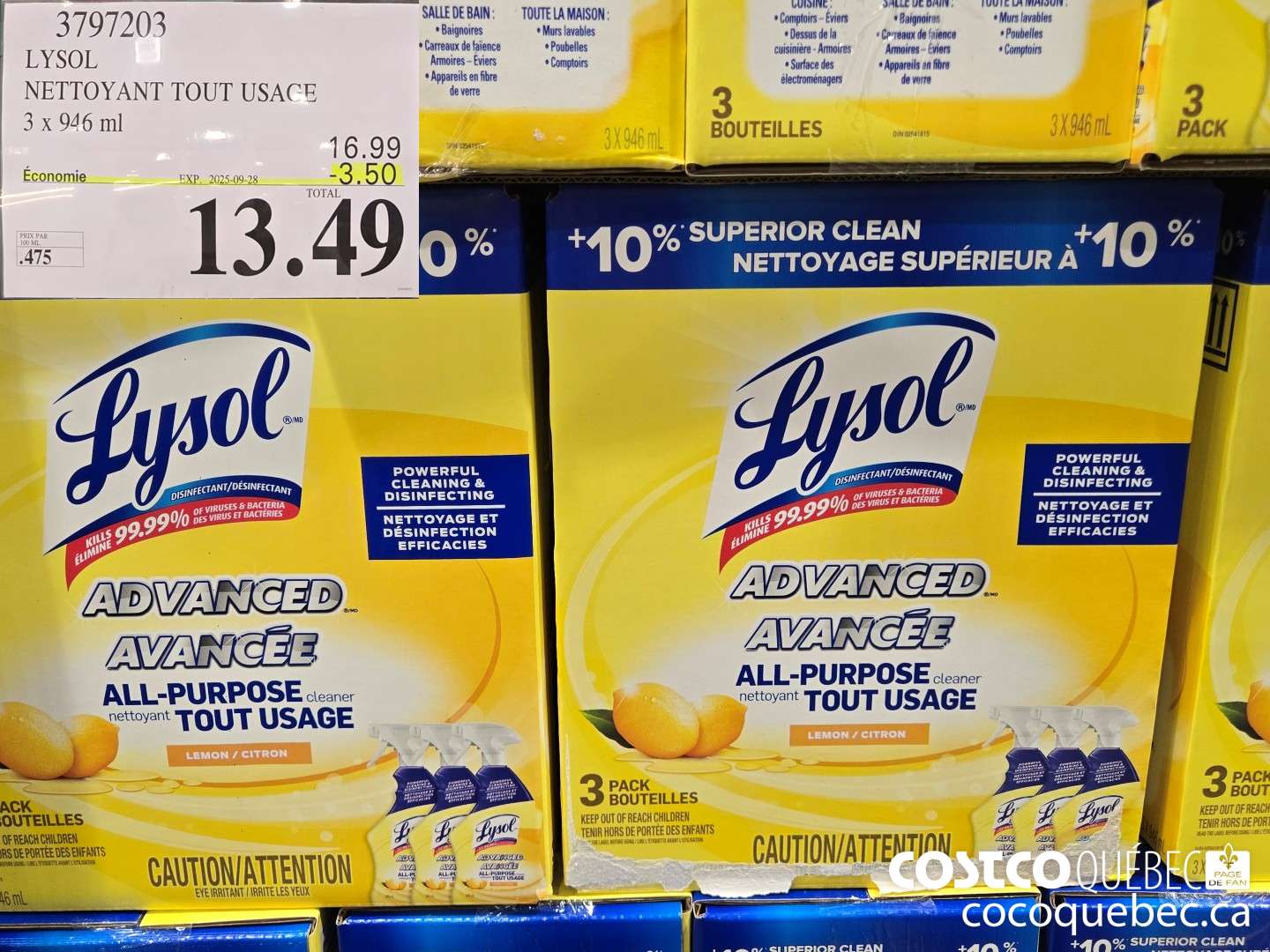 3797203 LYSOL NETTOYANT TOUT USAGE 3 X 946 ml  $3.50OFF (EXPIRES ON 2025-09-28) $13.49