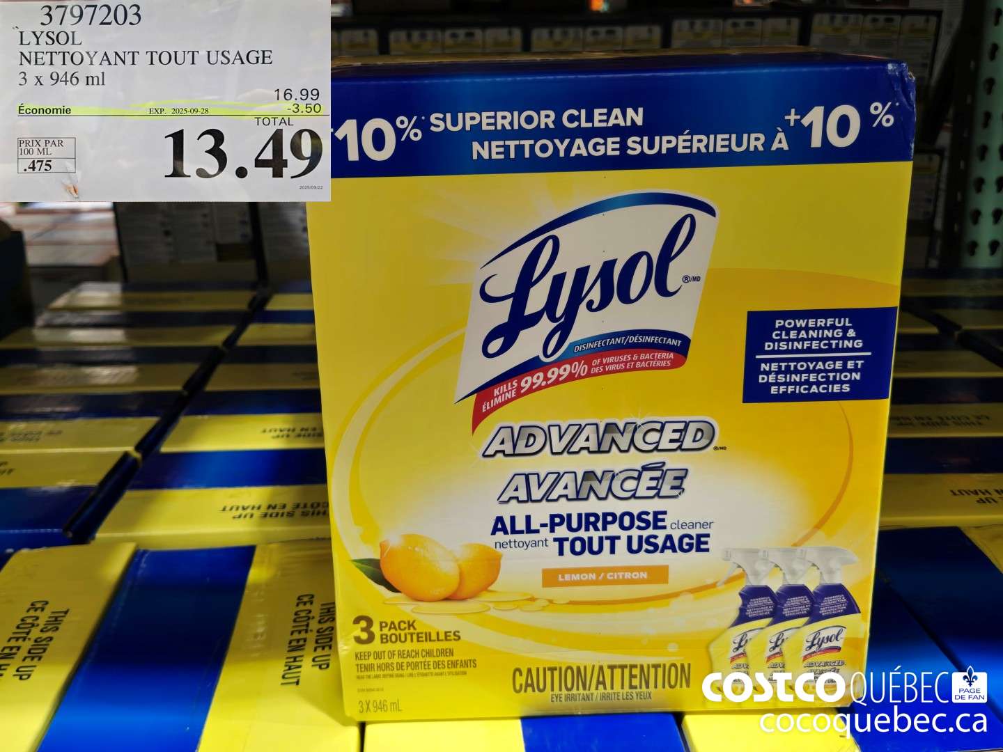 3797203 LYSOL NETTOYANT TOUT USAGE 3 X 946 ml  ($3.50 INSTANT SAVINGS EXPIRES ON 2025-09-28) $13.49