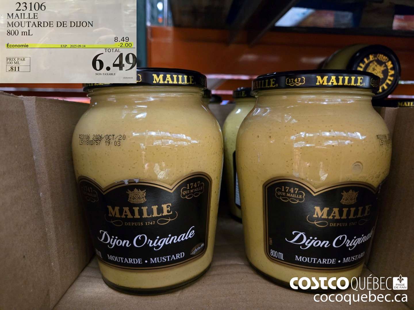 23106 MAILLE MOUTARDE DE DIJON 800 mL  ($2.00 INSTANT SAVINGS EXPIRES ON 2025-09-14) $6.49