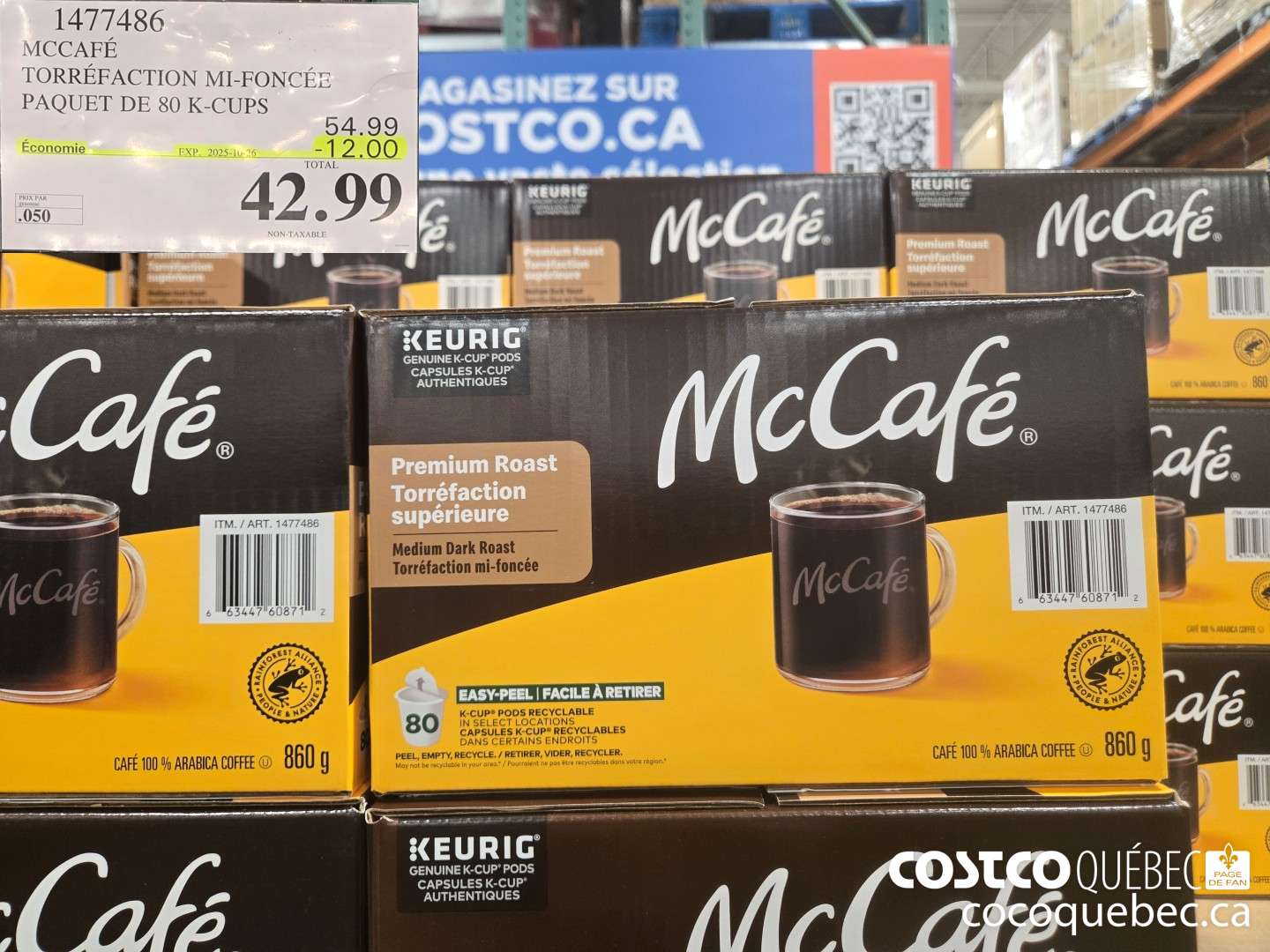 1477486 MCCAFE TORREFACTION MOYENNE BOITE DE 80 K-CUPS  ($12.00 INSTANT SAVINGS EXPIRES ON 2025-08-31) $42.99