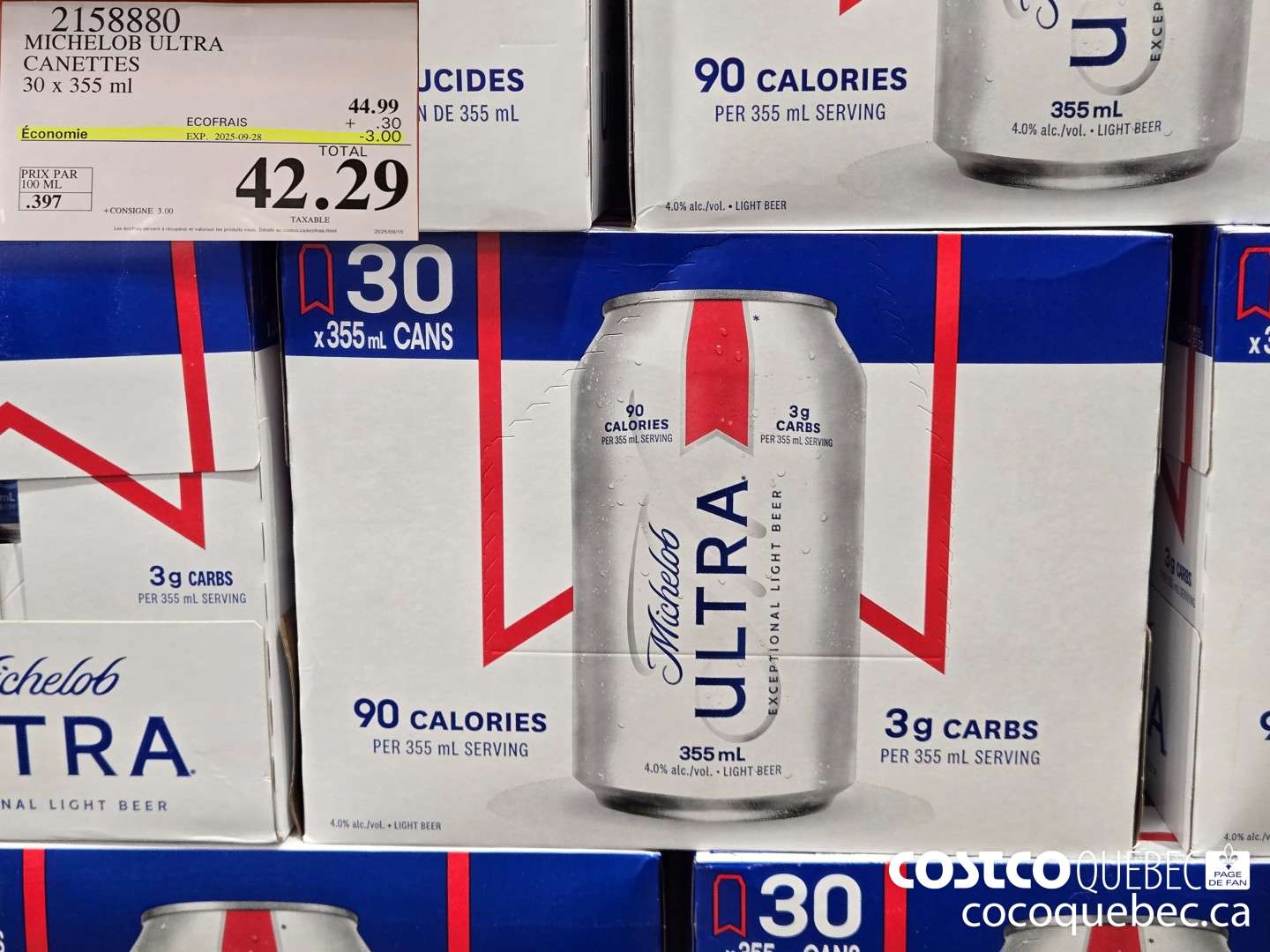 2158880 MICHELOB ULTRA CANETTES 30 x 355 mL  ($2.00 INSTANT SAVINGS EXPIRES ON 2025-09-28) $42.29