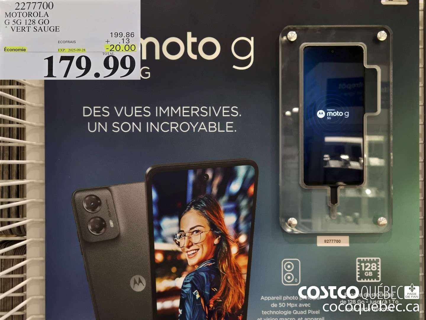 2277700 MOTOROLA G 5G 128 GO VERT SAUGE  ($20.00 INSTANT SAVINGS EXPIRES ON 2025-09-28) $179.99