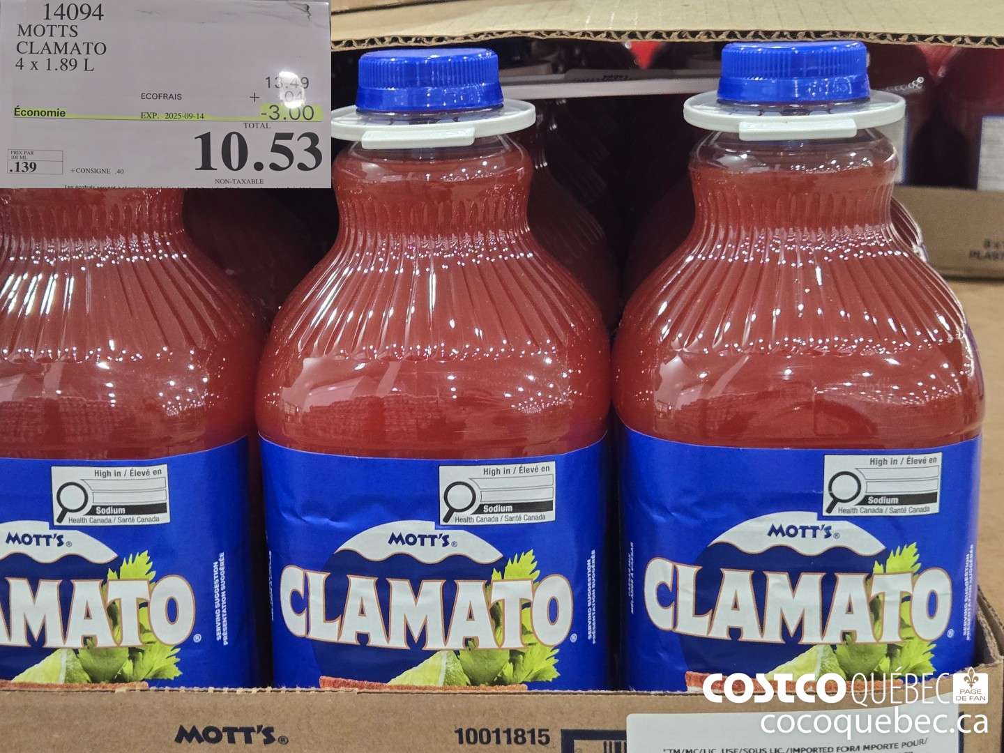 14094 MOTTS CLAMATO 4x 1.89 L  ($3.00 INSTANT SAVINGS EXPIRES ON 2025-09-14) $10.53