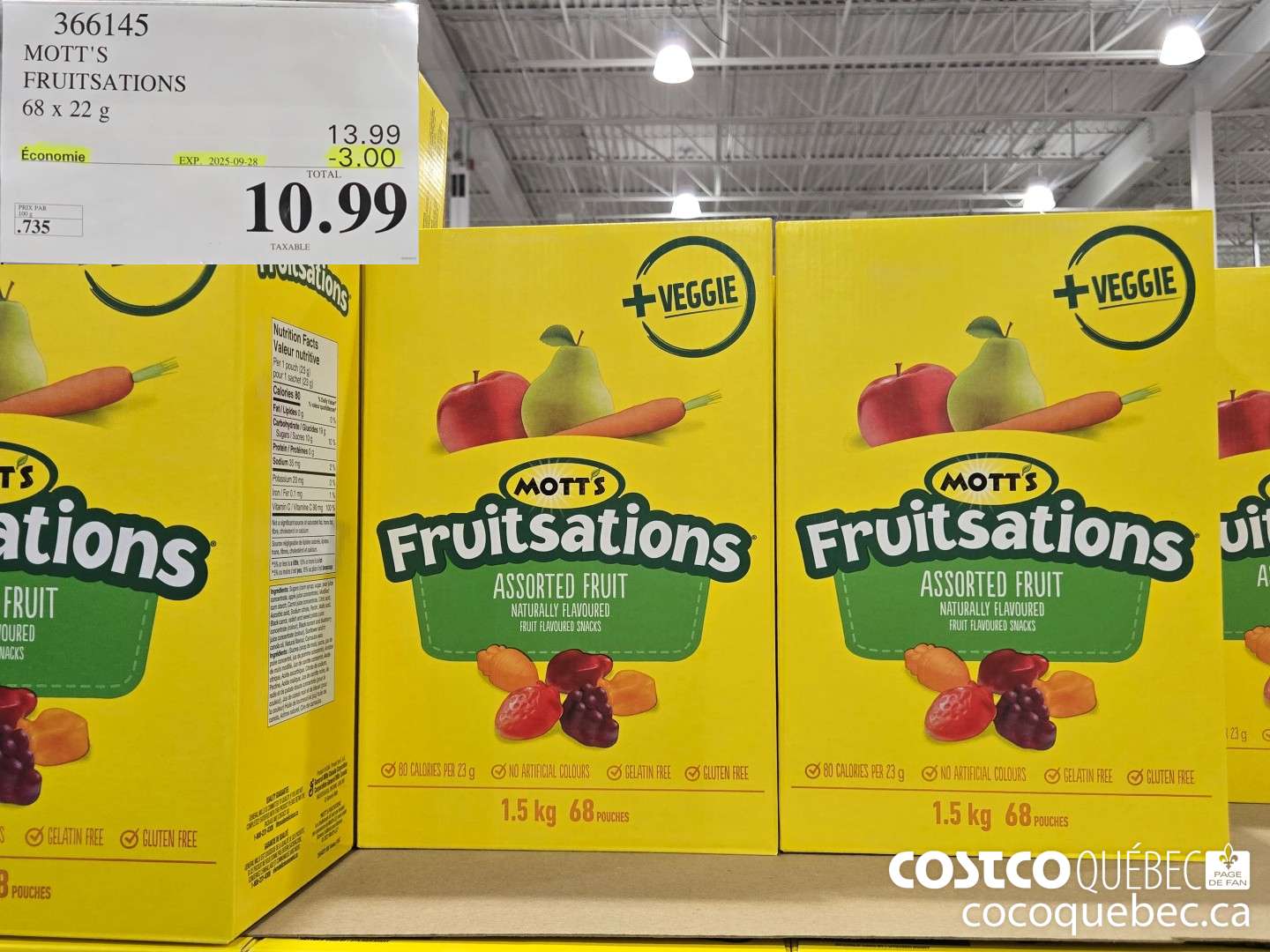 366145 MOTT'S FRUITSATIONS 68 x 22g  ($3.00 INSTANT SAVINGS EXPIRES ON 2025-09-28) $10.99
