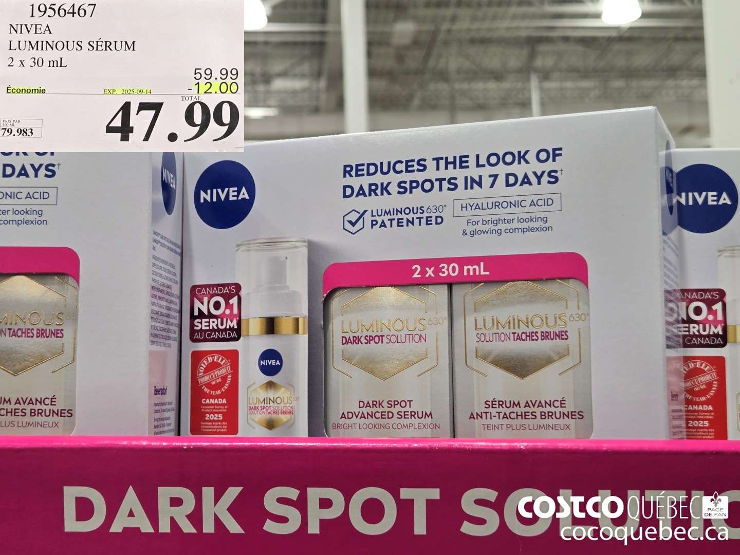 1956467 NIVEA LUMINOUS SERUM  ($12.00 INSTANT SAVINGS EXPIRES ON 2025-09-14) $47.99