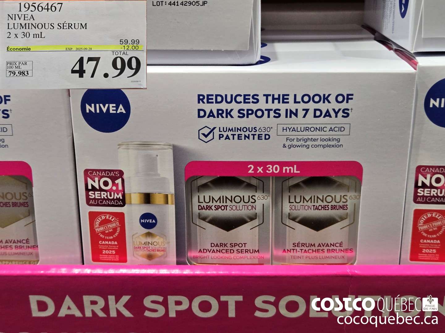 1956467 NIVEA LUMINOUS SERUM  ($12.00 INSTANT SAVINGS EXPIRES ON 2025-09-28) $47.99