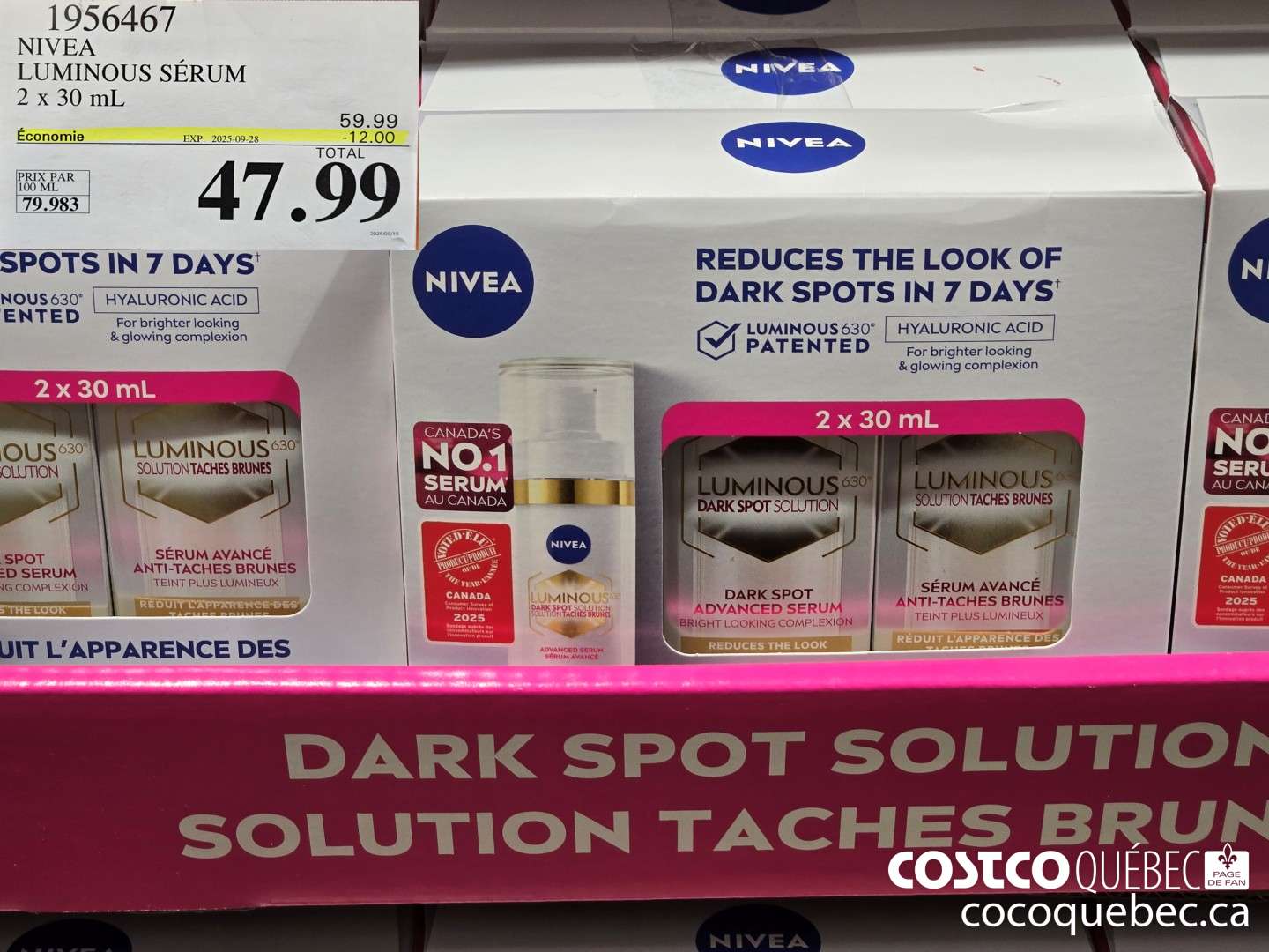 1956467 NIVEA LUMINOUS SERUM  ($12.00 INSTANT SAVINGS EXPIRES ON 2025-09-28) $47.99