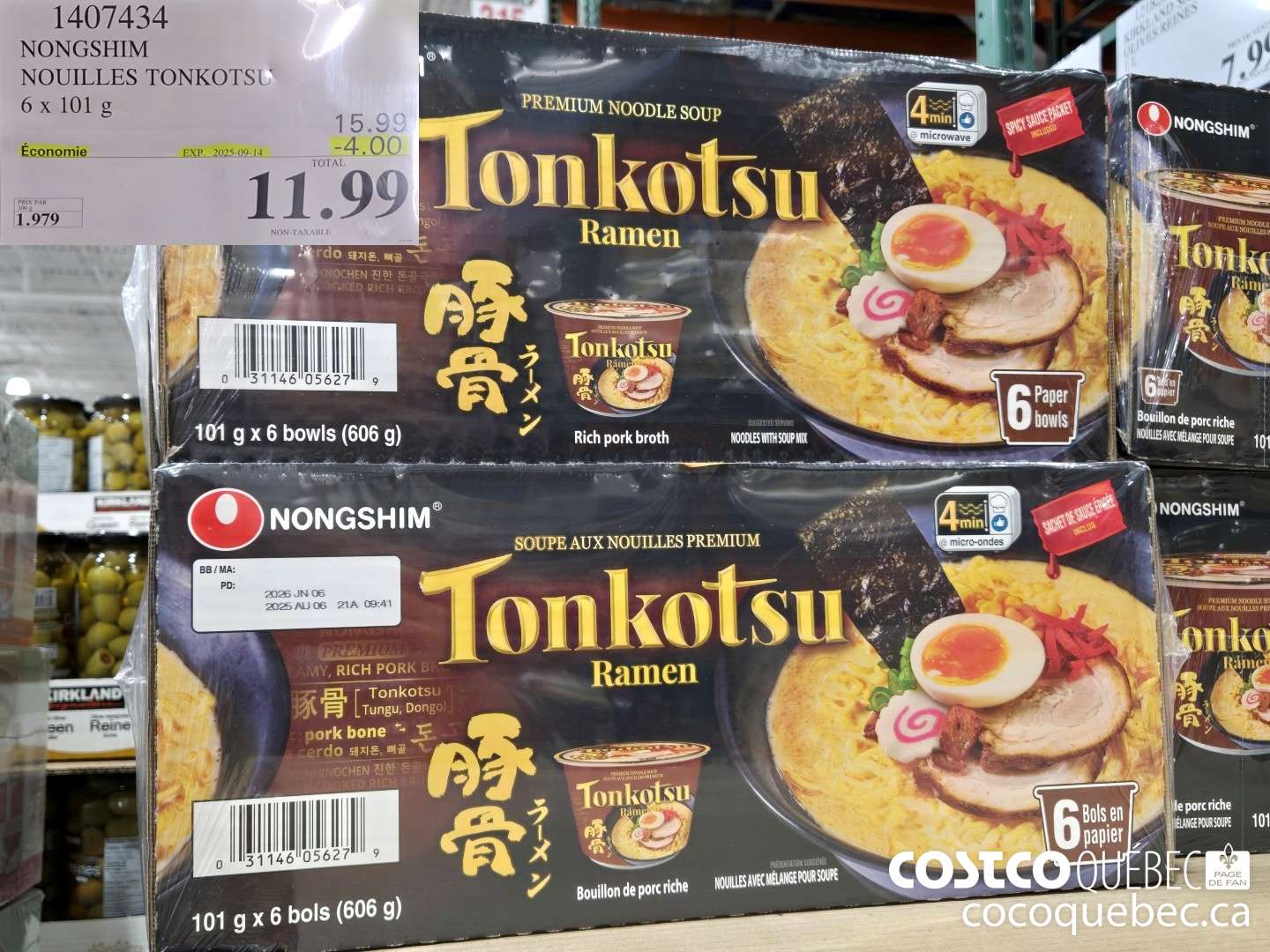 1407434 NONGSHIM NOUILLES TONKOTSU 6 x 101 G ($4.00 INSTANT SAVINGS EXPIRES ON 2025-09-14) $11.99