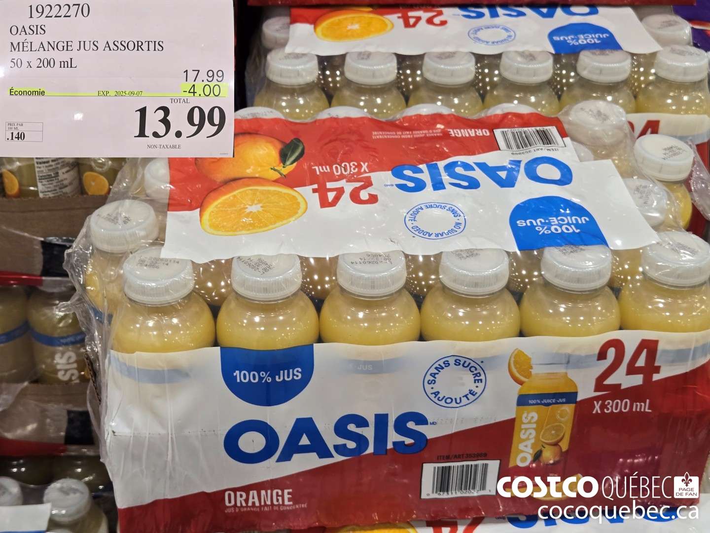1922270 OASIS MELANGE JUS ASSORTIS 50x 200 mL  ($4.00 INSTANT SAVINGS EXPIRES ON 2025-09-07) $13.99