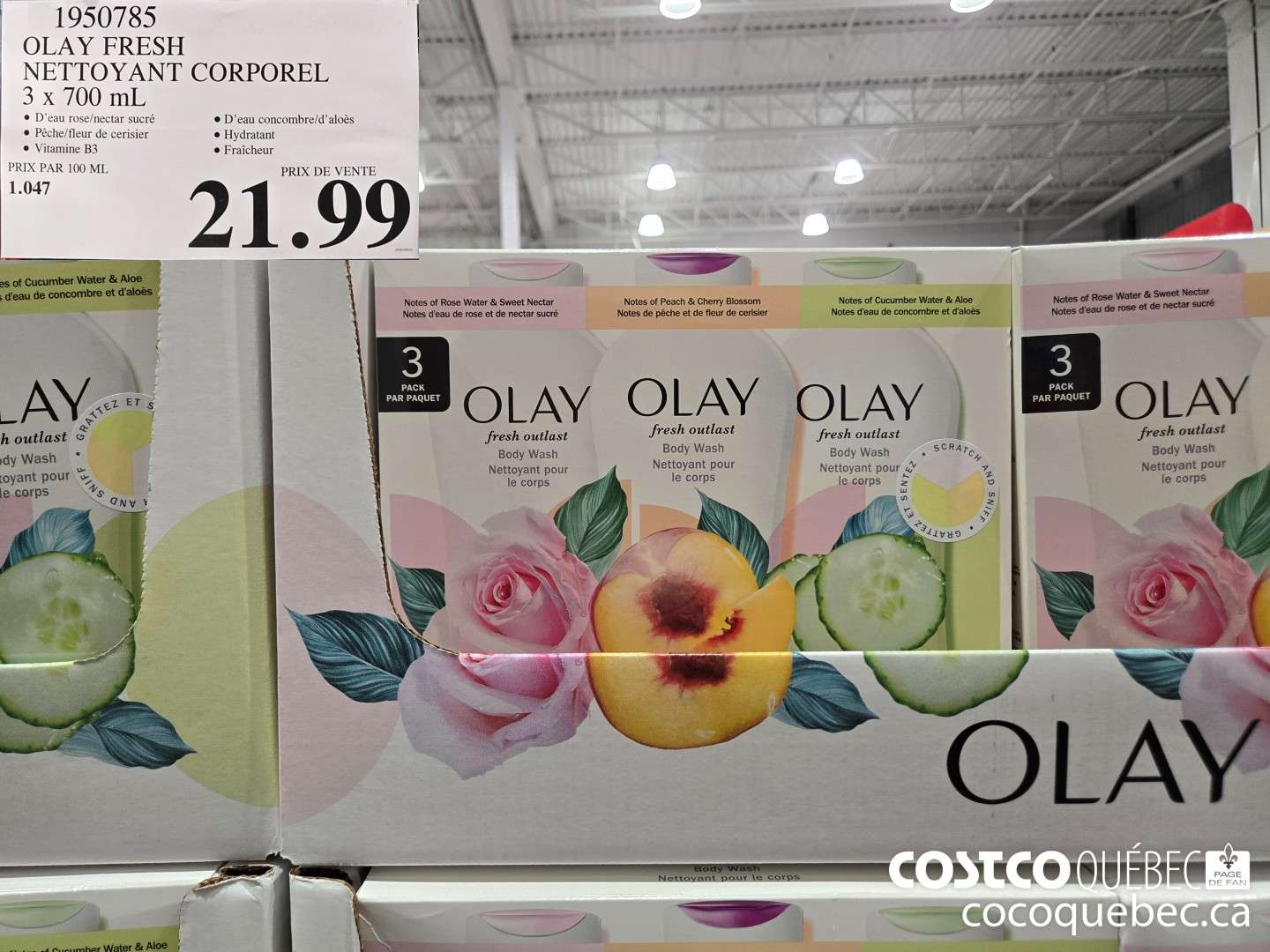 1950785 OLAY FRESH NETTOYANT CORPOREL 3 x 700 ML  $21.99