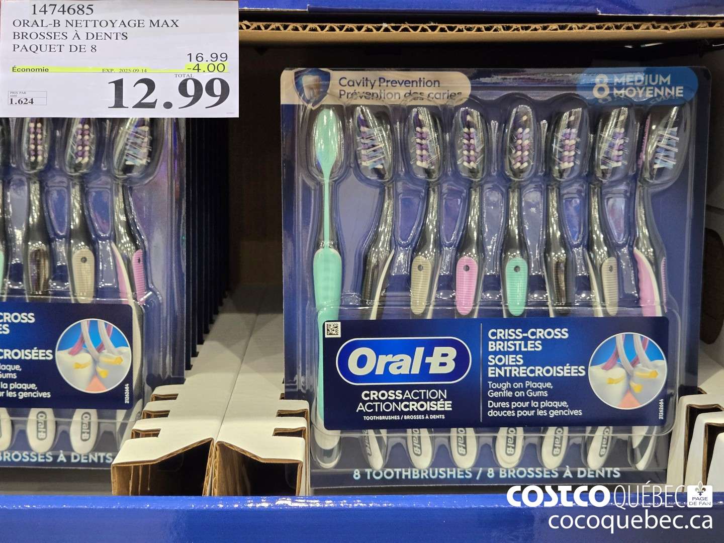 1474685 ORAL- B NETTOYAGE MAX BROSSES A DENTS PAQUET DE 8 ($4.00 INSTANT SAVINGS EXPIRES ON 2025-09-14) $12.99