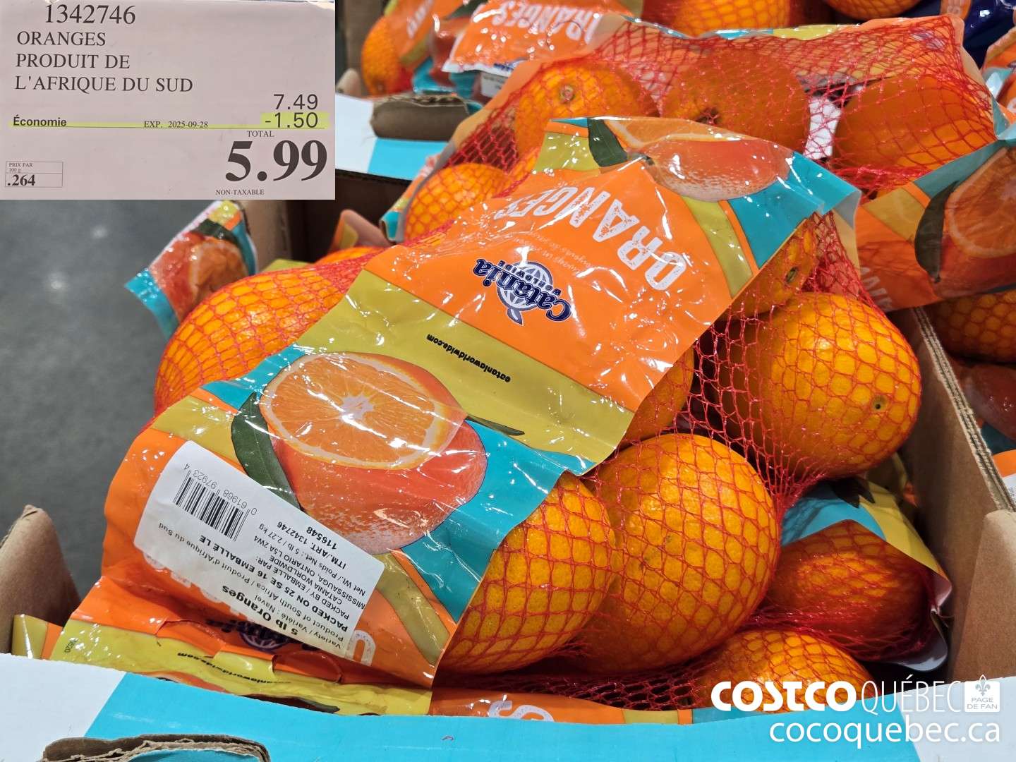 1342746 ORANGES PRODUIT DE L'AFRIOQUE DU SUD  ($1.50 INSTANT SAVINGS EXPIRES ON 2025-09-28) $5.99