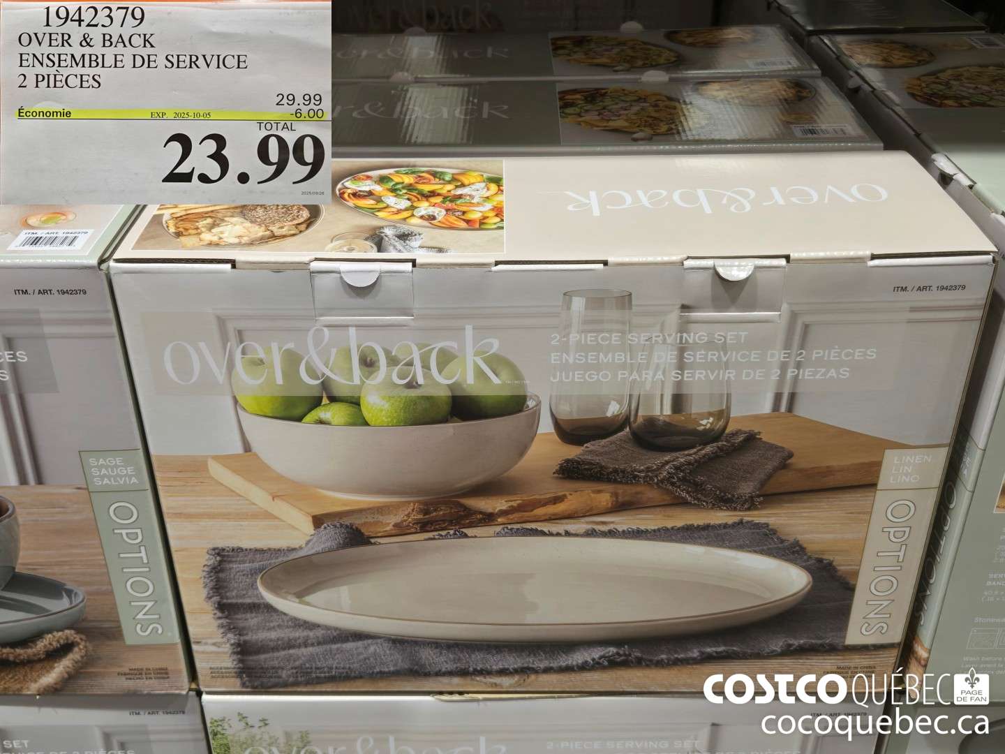 1942379 OVER & BACK ENSEMBLE DE SERVICE 2 PIECES  ($6.00 INSTANT SAVINGS EXPIRES ON 2025-10-05) $23.99