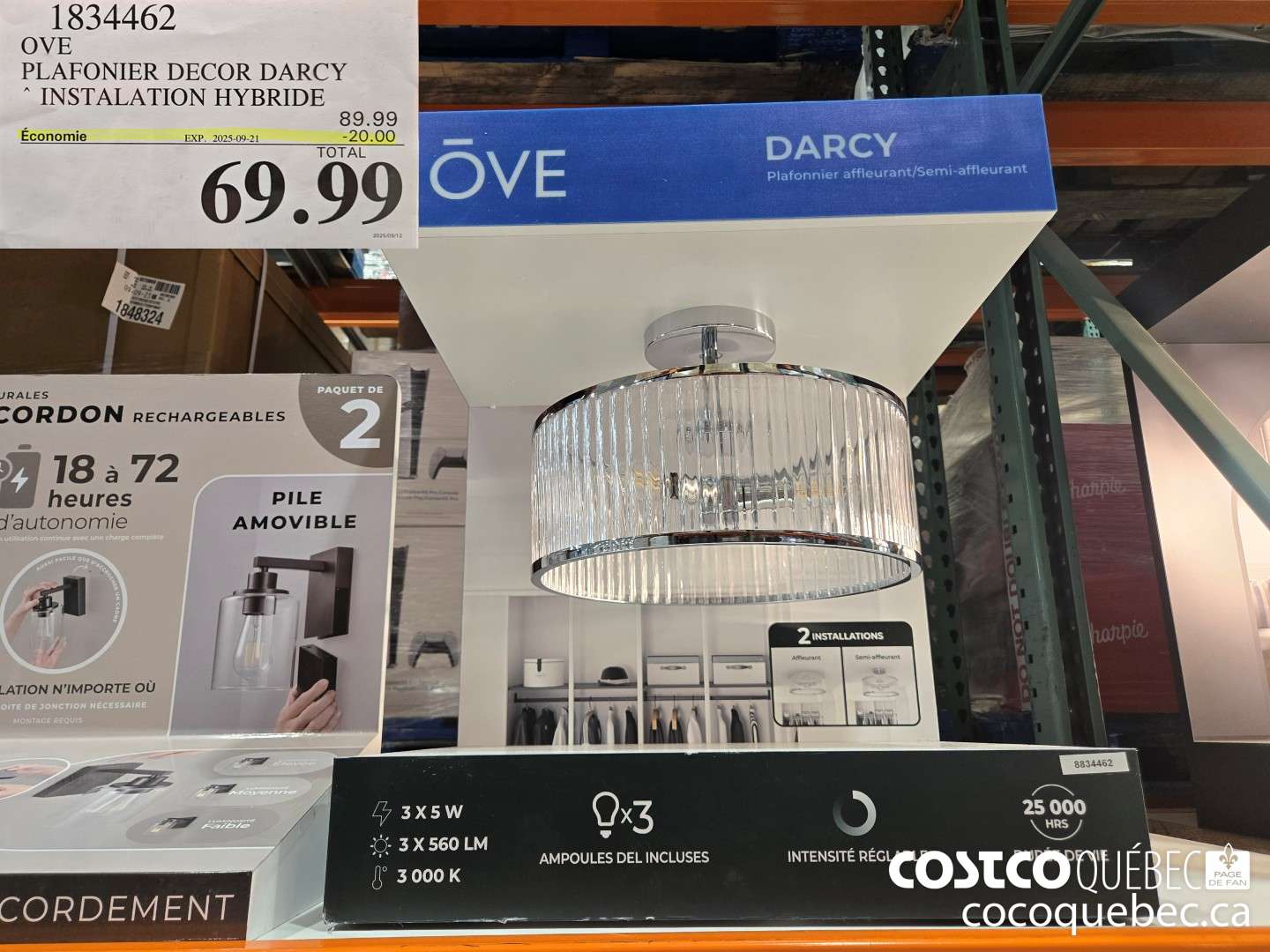 1834462 OVE PLAFONIER DECOR DARCY INSTALATION HYBRIDE  ($20.00 INSTANT SAVINGS EXPIRES ON 2025-09-21) $69.99