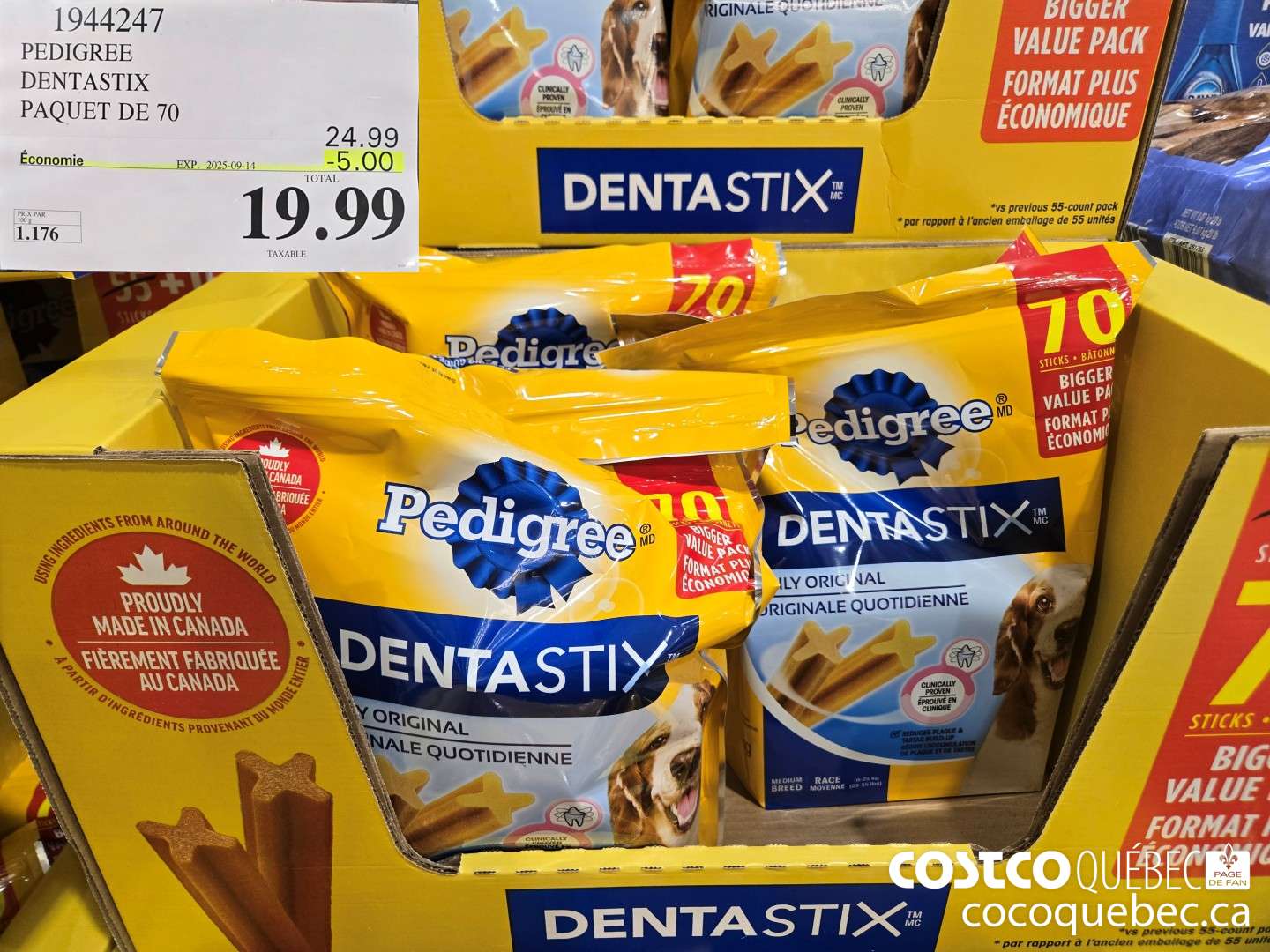1944247 PEDIGREE DENTASTIX PAQUET DE 70  ($5.00 INSTANT SAVINGS EXPIRES ON 2025-09-14) $19.99