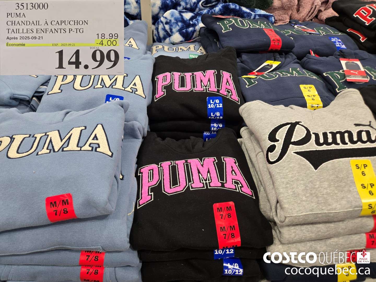 3513000 PUMA CHANDAIL A CAPUCHON TAILLES ENFANTS P-TG  ($4.00 INSTANT SAVINGS EXPIRES ON 2025-09-21) $14.99