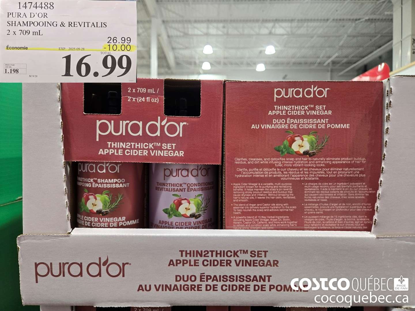 1474488 PURA D'OR SHAMP. + REVITAL. 2X 709 mL. ($10.00 INSTANT SAVINGS EXPIRES ON 2025-09-28) $16.99