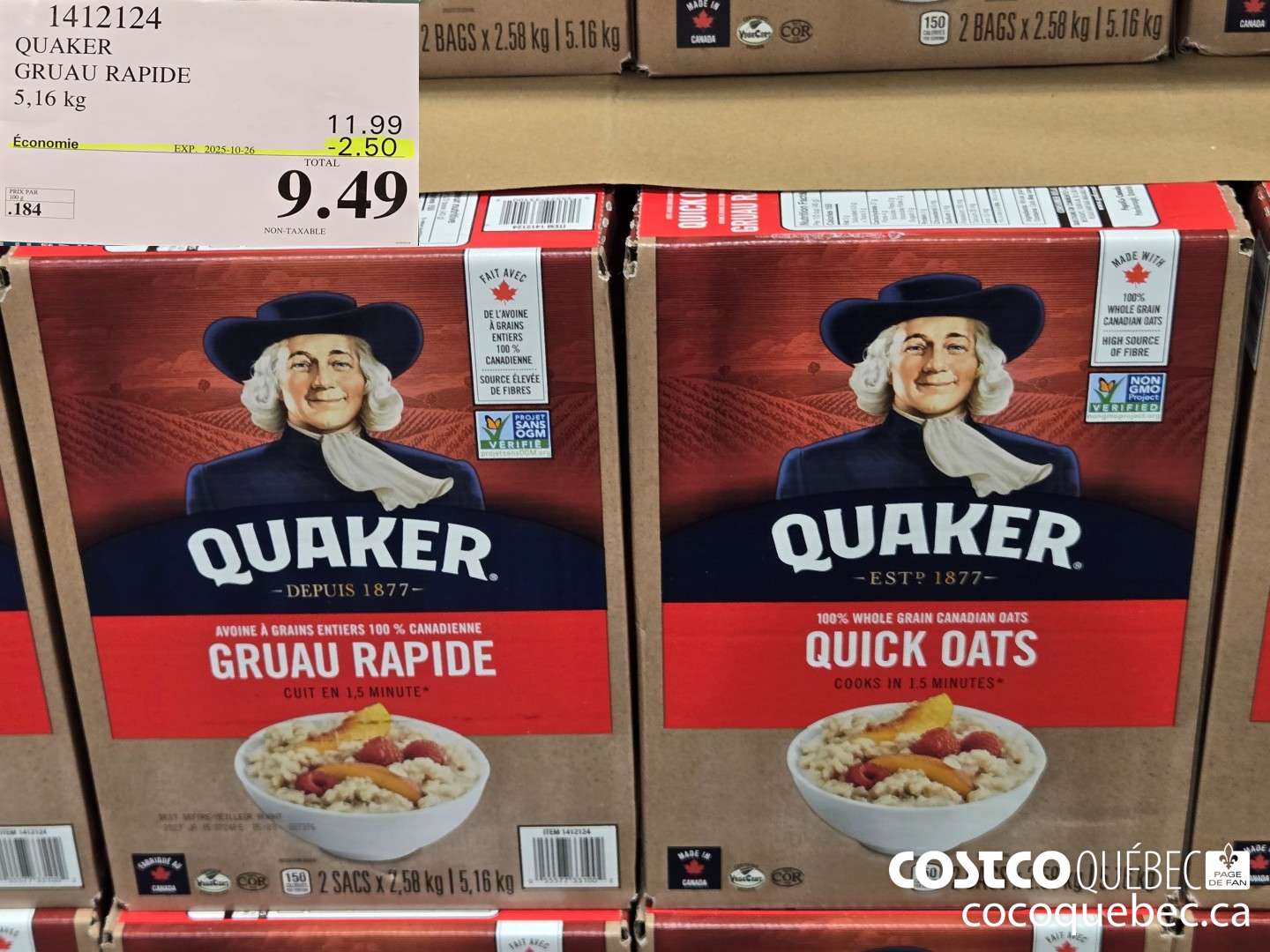 1412124 QUAKER GRUAU RAPIDE  ($2.50 INSTANT SAVINGS EXPIRES ON 2025-10-26) $9.49